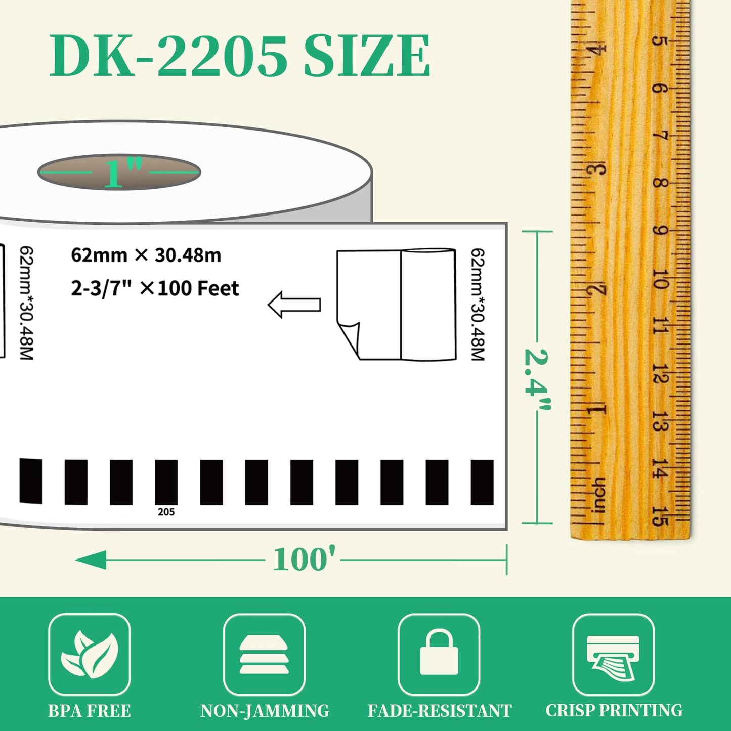 12 Rolls Replace Brother Continuous Labels DK-2205 (2.4" X 100') Compatible with QL-800 QL-820 QL-810 QL-1110 and Other All Brother QL Label Printer, Suitable for Address Labels Barcode Labels
