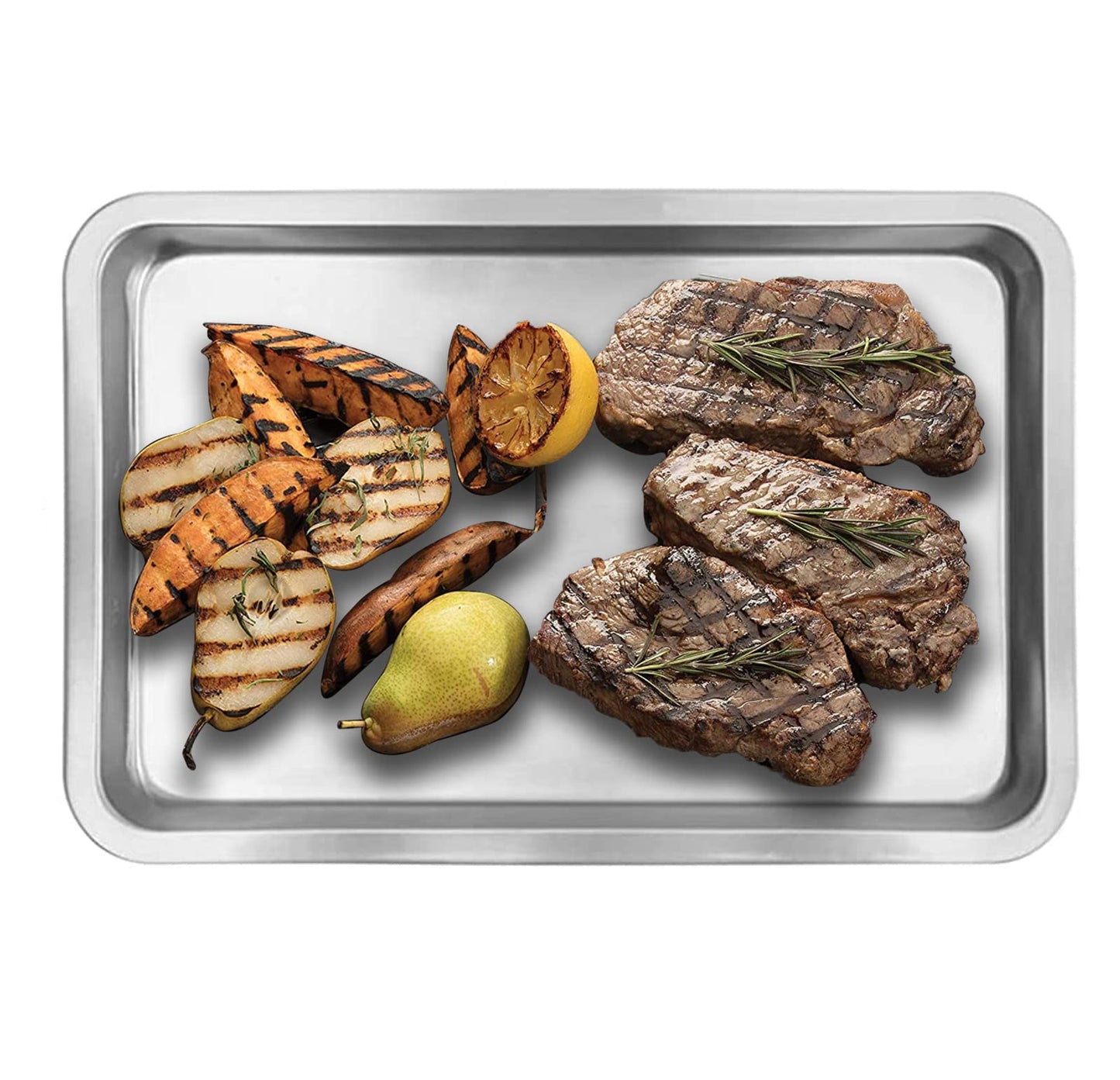 VIKEYHOME Grill Basket Set, 6-Piece Stainless Steel Large Grill Pans, 16.5" x 11" Pan, Outdoor Grill with Cooling Rack for Vegetables, Fish, Meat, Great Grilling Gifts for Men