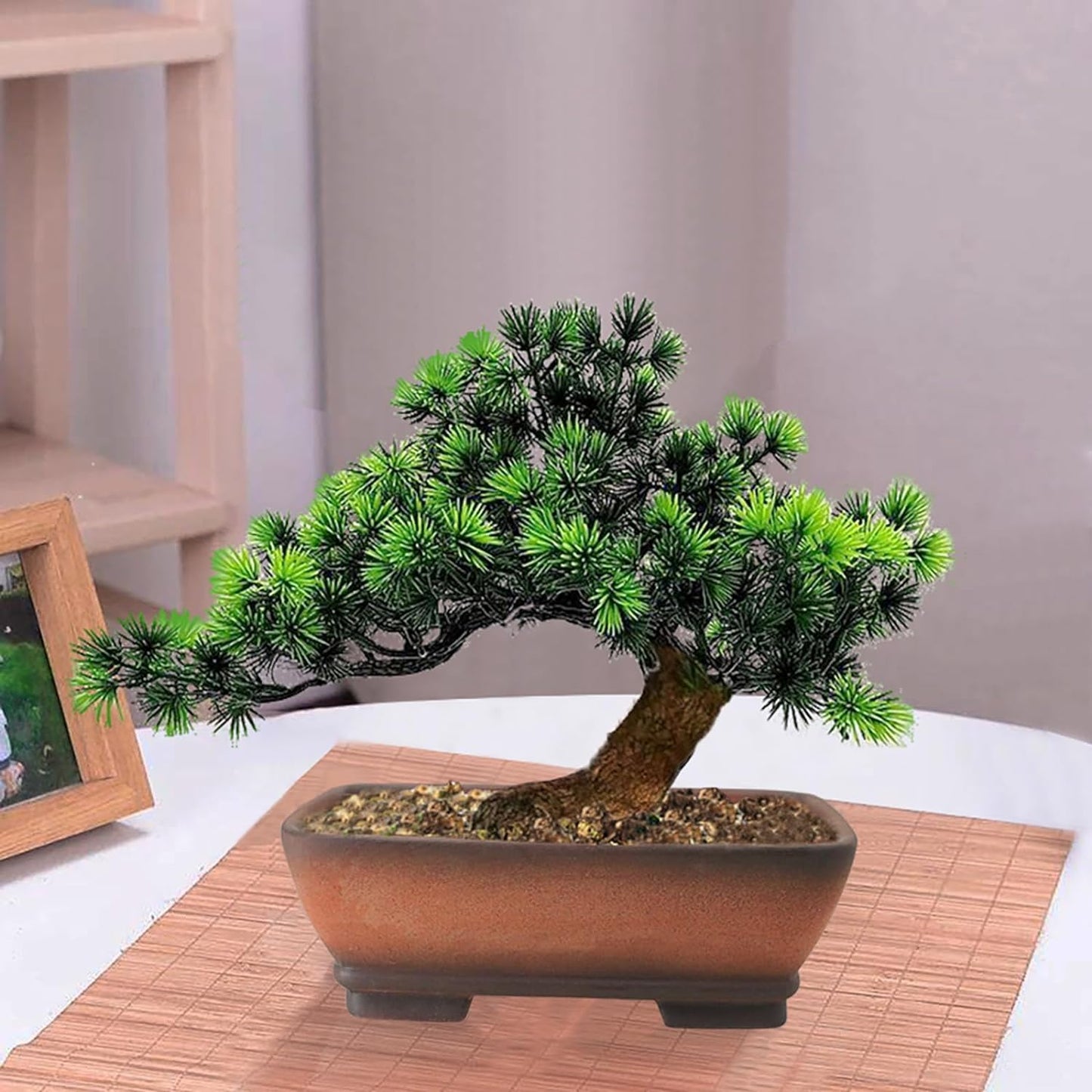MUZHI 2 Pack Handmade Color Gradational Terracotta Bonsai Pot 6 Inch and 7 Inch with Drip Tray, Breathable Unglazed Rectangle Ceramic Planter for Tree Succulent Cactus