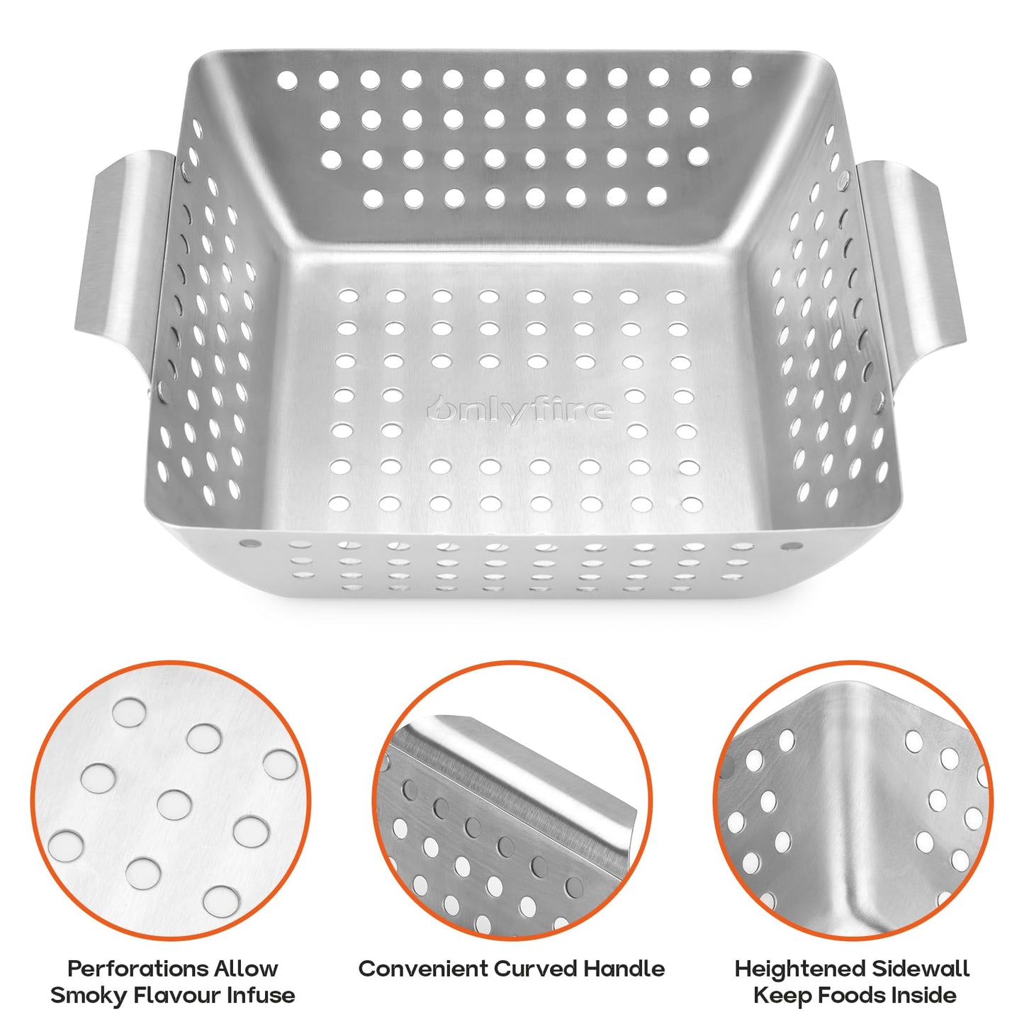 Onlyfire 3 Pack Grill Baskets, Stainless Steel Vegetable Baskets, Mini BBQ Grilling Basket Set, Grill Pan for Outdoor Grill