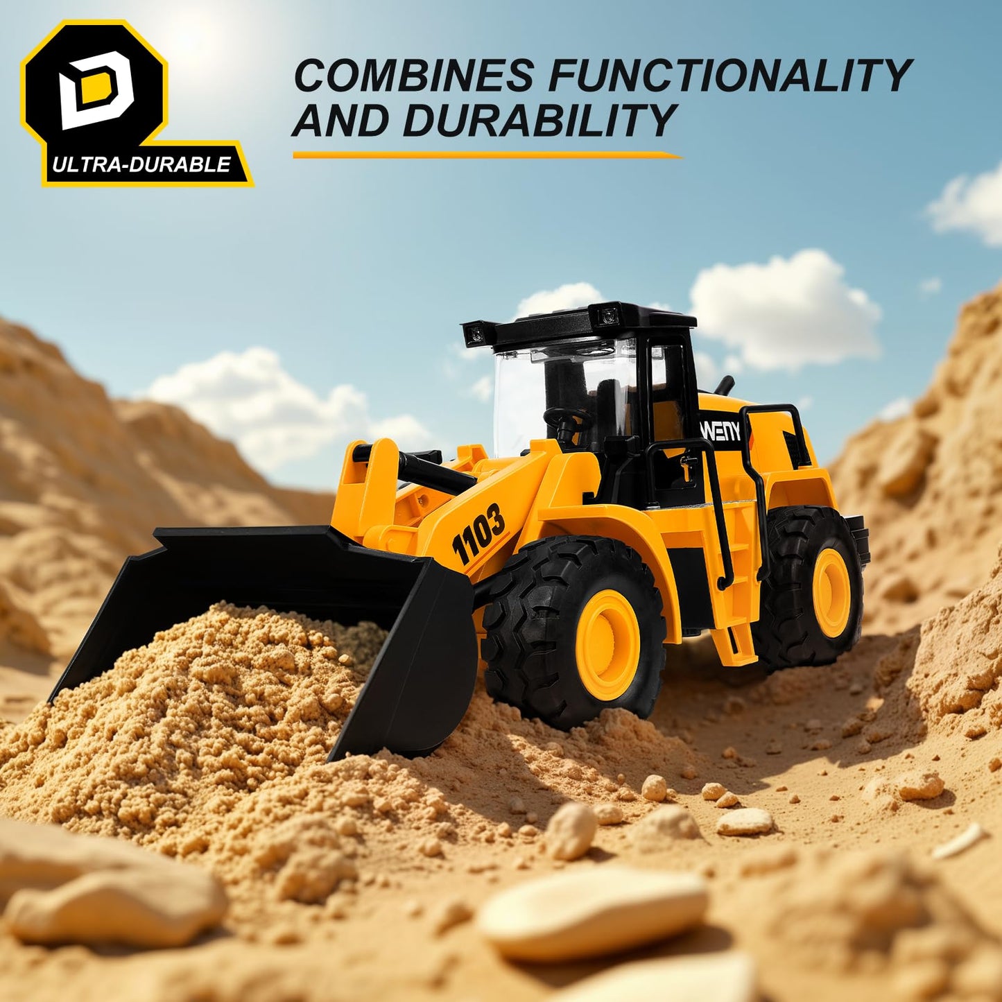 Bulldozer Toy, 16" Front Loader, 1:10 Scale Classics Bulldozer, Wheel Loader with Real Working Arm & Bucket, Lights & Sounds Construction Vehicle Toy for Kids Ages 3+ - Easter Gifts