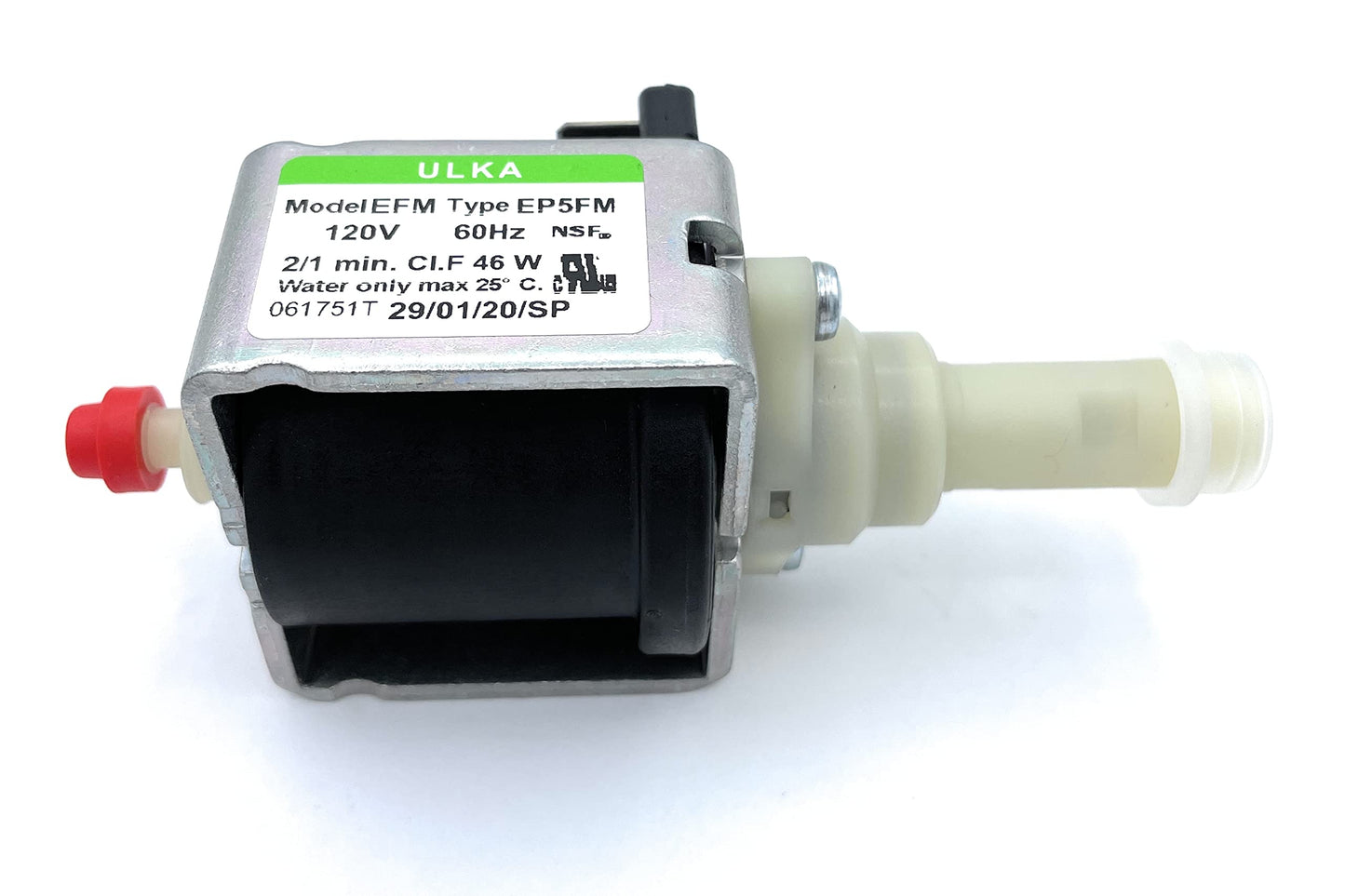 MacMaxe ULKA Model E Type EP5FM - Replacement Pump Compatible with Breville Espresso Machine - Solenoid Vibratory Water Pump with 2 O-Ring Seals - 15 Bar Max Pressure, 2/1 Min. On/Off, 120V, 60Hz, 46W