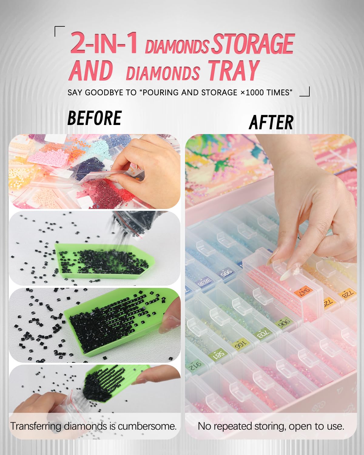 Forever Young 45pcs Diamond Painting Storage Containers Trays with Lids, 2-in-1 Diamond Art Storage & Trays, Bead Storage & Line-Up, Box Package