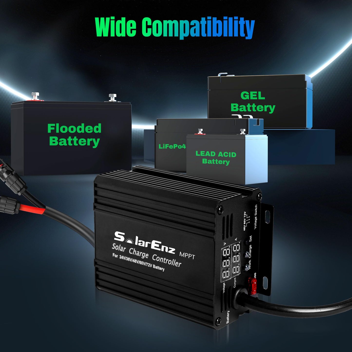 12A Boost MPPT Solar Charge Controller Solar Panel Regulator for24V/36V/48V /60V/72V Lead-Acid, LiFePO4, Gel, Flooded Batteries etc in Golf Cart,eBike,Club Car, Scooterand Solar System