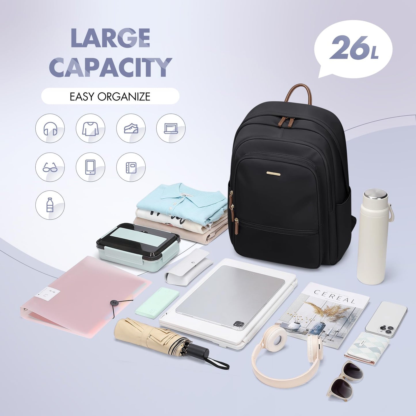 Backpack for Women Work College Travel Laptop Backpacks Multi-Functional Casual Daypack Teacher Nurse Everyday Bags Fits 15.6 Inch Notebook (Black)