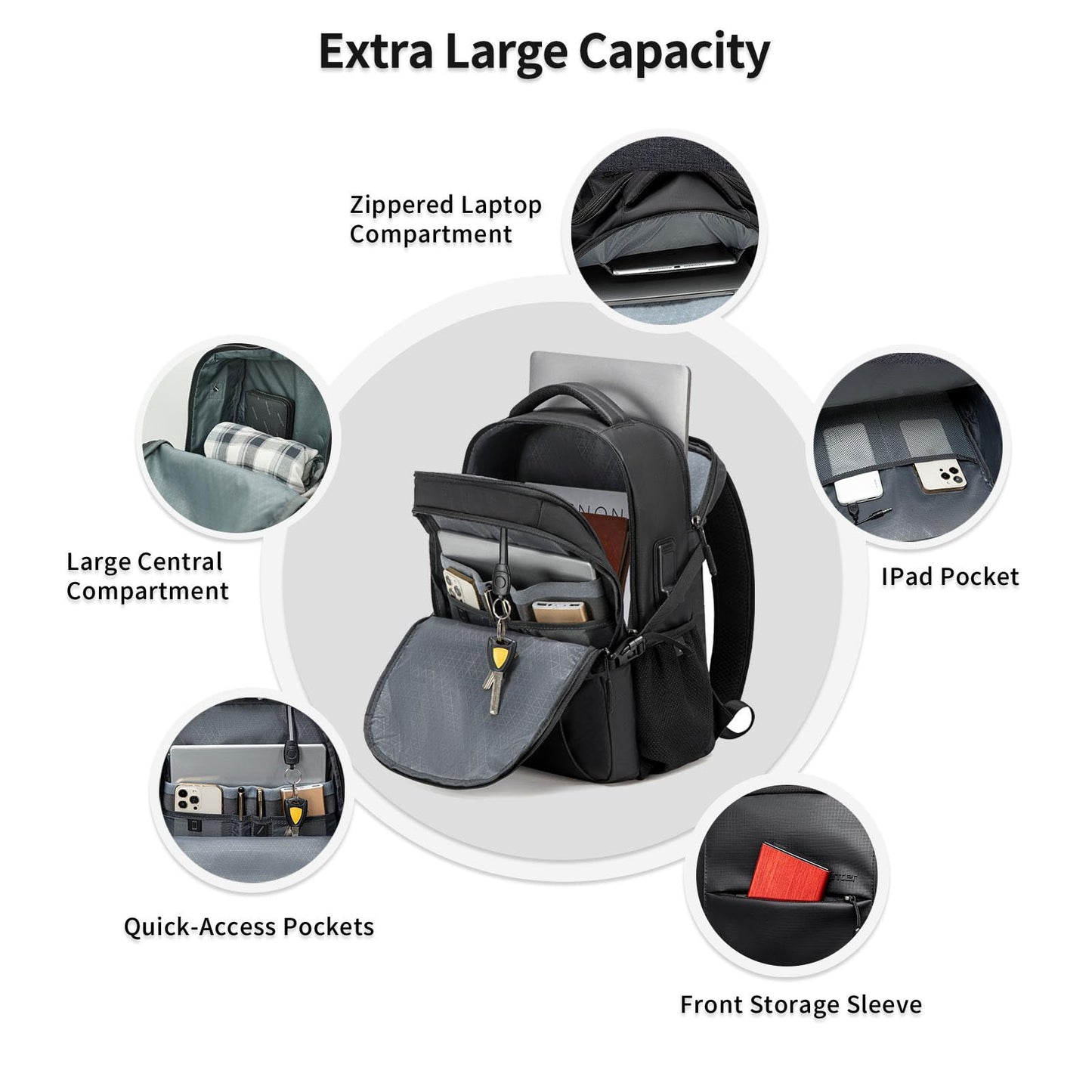 Large Carry on Travel Backpack for Men, 30L Lightweight Compact Laptop Backpack, Anti-Theft & Waterproof, Flight Approved for Business, Work, Commuting, and Weekend Casual Daypack - Black