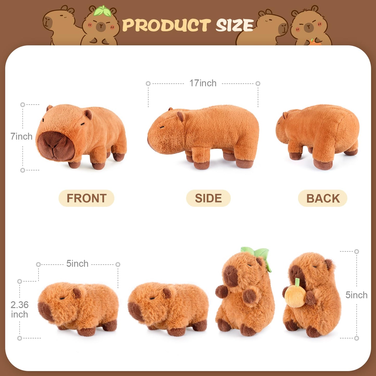 SuzziPals 5-in-1 Capybara Plush Toys with Baby Plushies, 5pcs Set Stuffed Animal Surprise Inside, Soft & Squishy Pillow Plushies Decor, Cuddly Capybara Gifts for Kids & Adults
