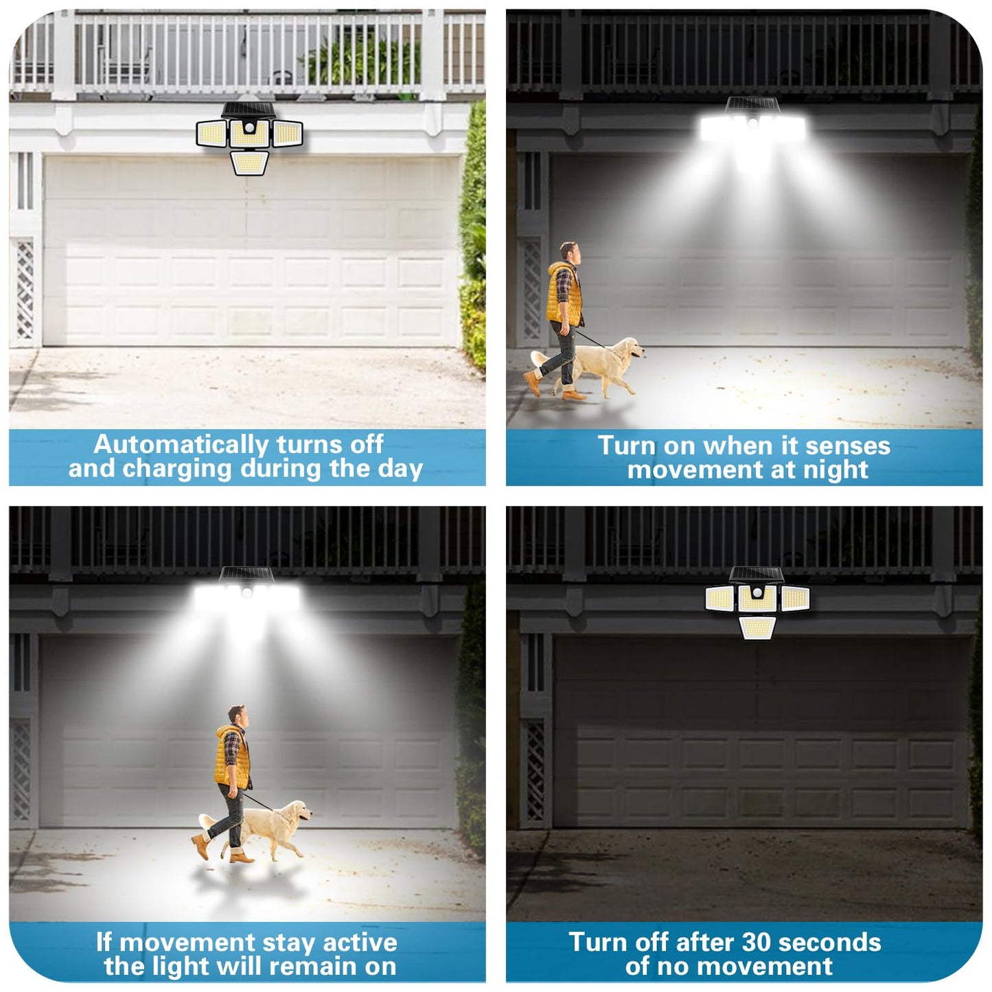 AmeriTop Solar Lights Outdoor, 2 Pack 392 LED High Brightness Cordless Solar Motion Sensor Lights; 4 Adjustable Heads, 320°Wide Angle Illumination, IP65 Waterproof, Security LED Flood Light(Daylight)