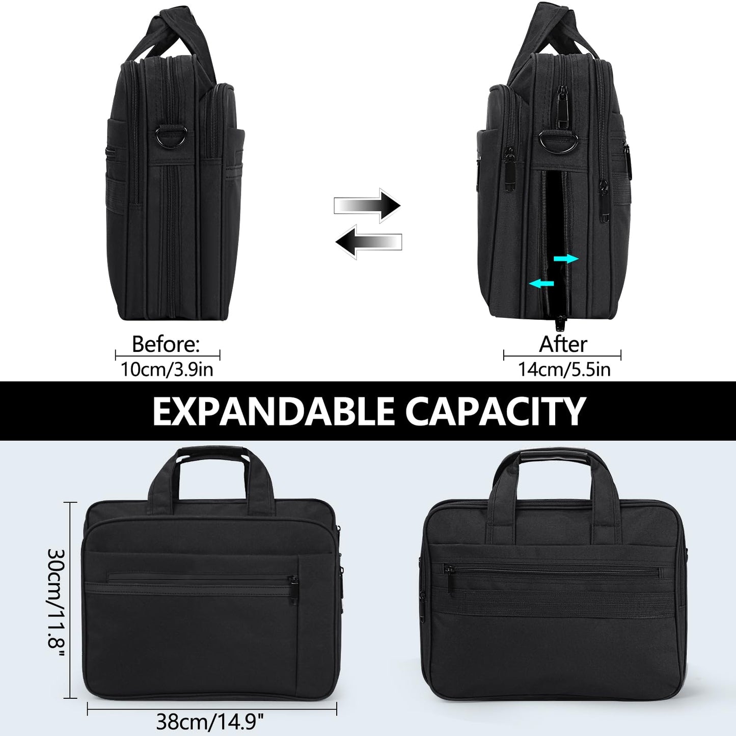 Laptop Bag 15.6 Inch Waterproof Computer Messenger Bag Expandable Briefcase for Men Women Laptop Carrying Case for Travel College Business,Black