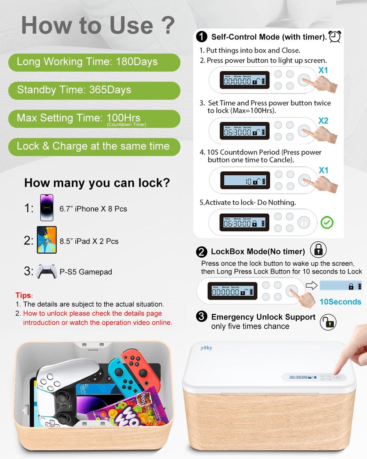 Safe Timed Lock Box, Phone Lock Box with Timer Unplug from Phones, Video Games,Social Media,Snacks&Cravings, Self-Control Phone Locker Time Locking Container Storage Box for Addiction Management