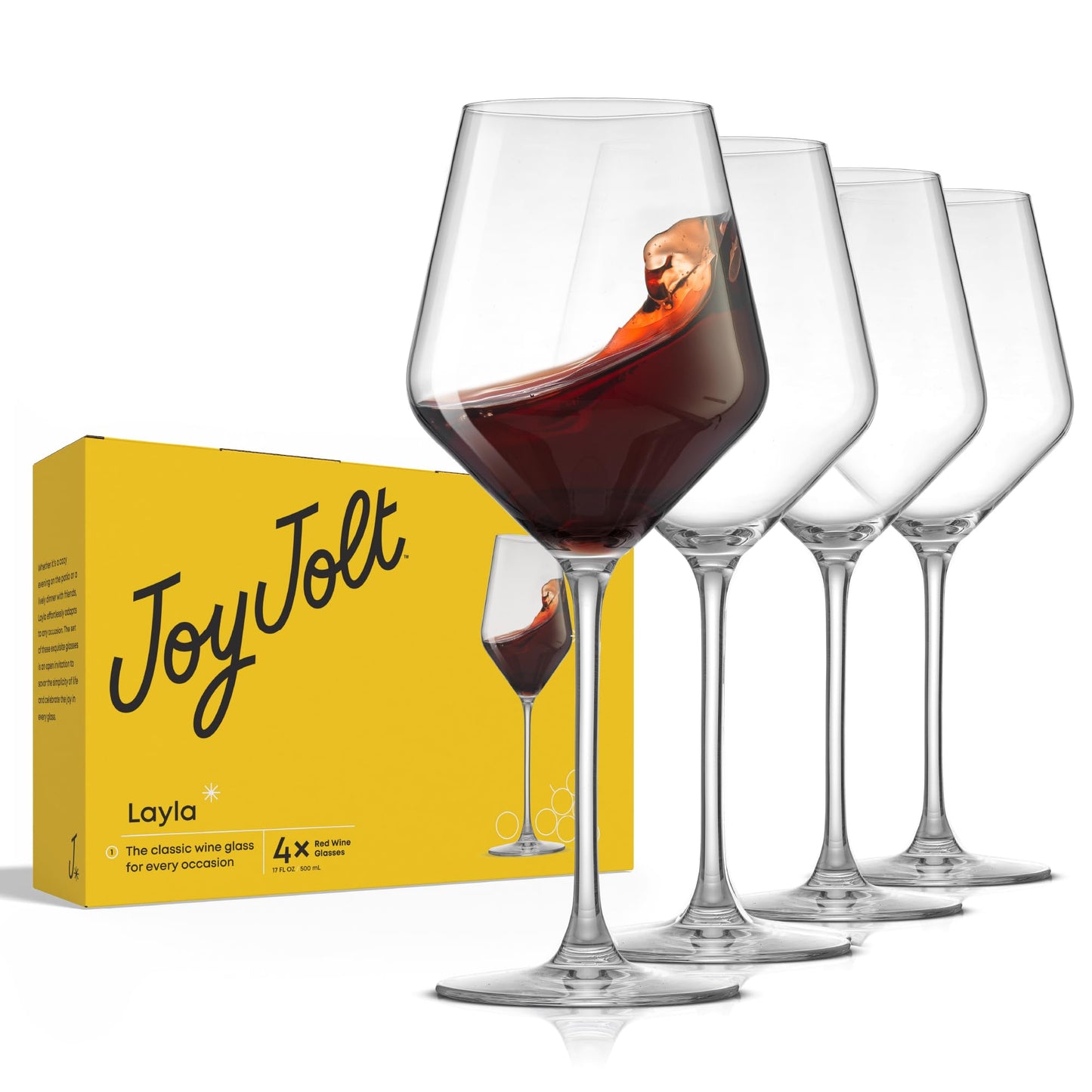 JoyJolt Layla Red Wine Glasses, Set of 4 Italian Wine Glasses, 17 oz Clear Wine Glasses