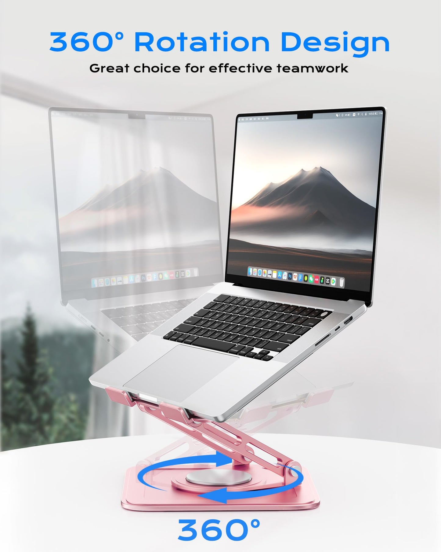 LOXP Adjustable Laptop Stand, Computer Stand with 360 Rotating Base, Ergonomic Laptop Riser Mount for Desk Foldable Protable Computer Desk Fits with MacBook Pro Air (10-16") - Pink