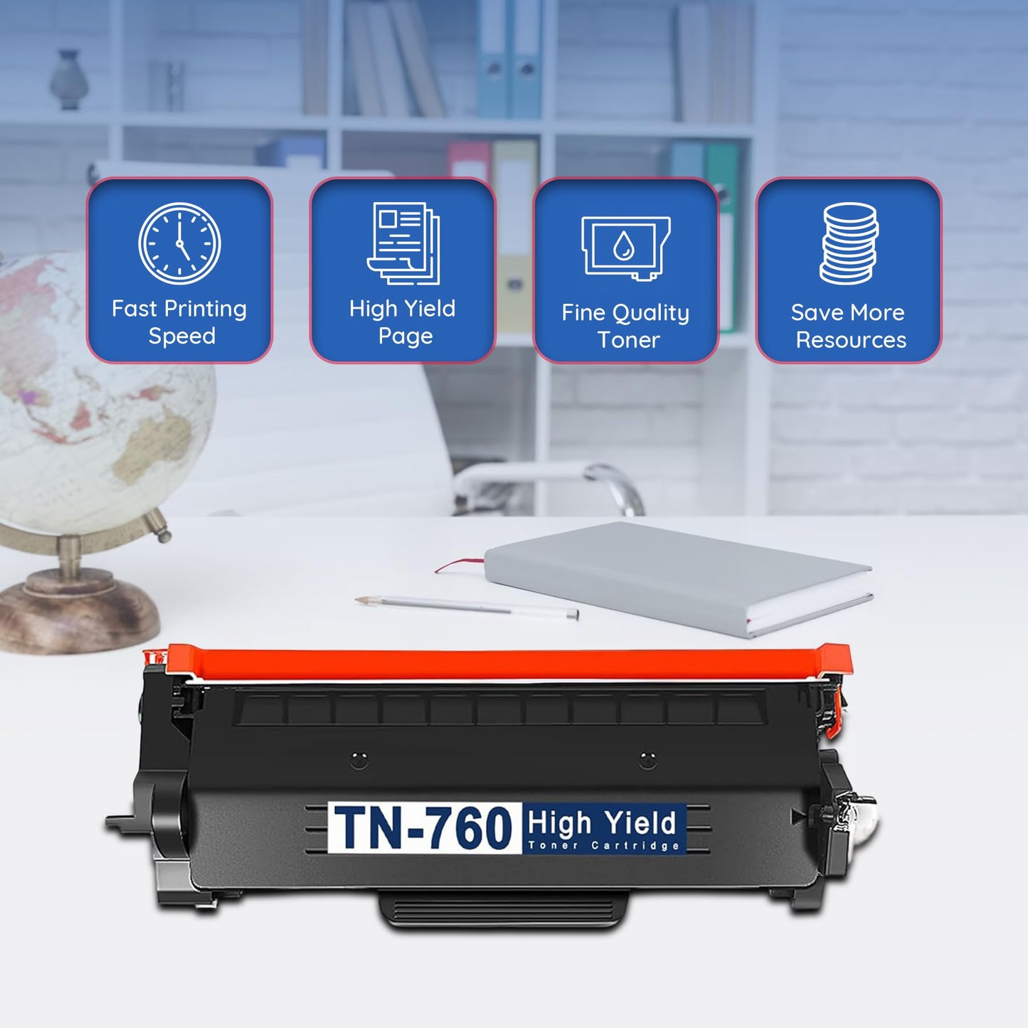 TN-760 TN760 Toner Cartridge with Chip 2 Pack High Yield Replacement for TN760 TN730 TN 760 TN-730 DCP-L2550DW MFC-L2710DW MFC-L2750DW HL-L2370DW HL-L2390DW MFC-L2730DW Printer Ink, Black