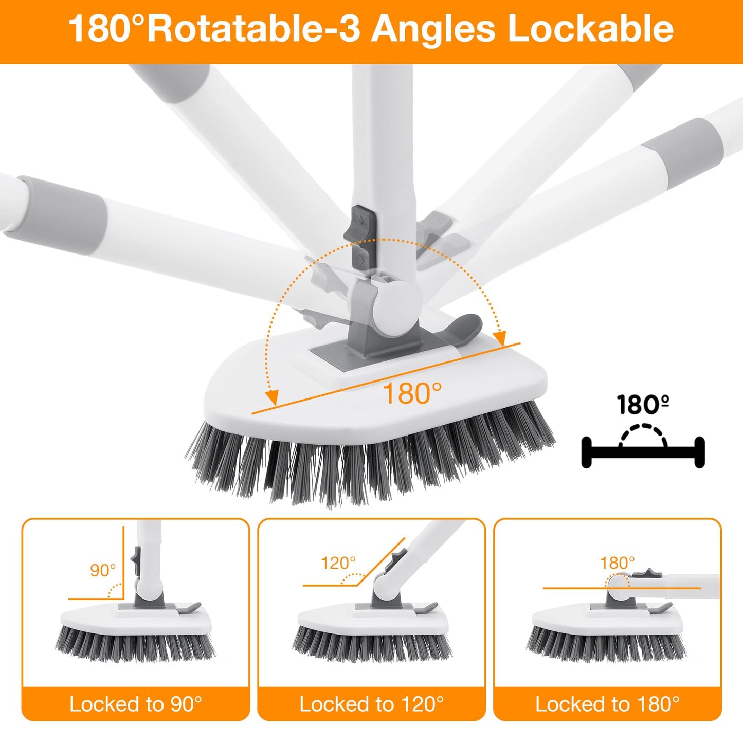 4 in 1 Shower Scrubber Cleaning Brush, Tub and Tile Scrubber with Long Handle, Grout Brush Stiff Bristles Scrub Sponge Brushes Microfiber Pad, for Toilet Bathroom Kitchen Wall Floor Glass Bathtub Sink