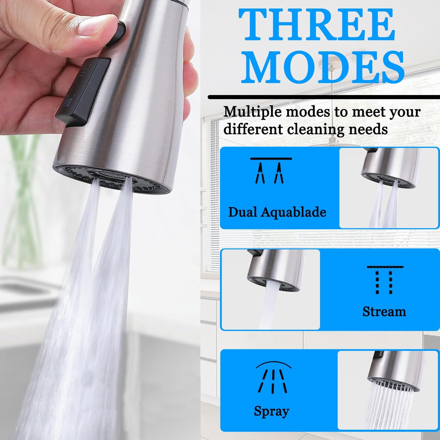 MOSELNY Kitchen Sink Sprayer Faucet Attachment, Sink Hose Attachment for Faucet with Brass Diverter and Aerator for Laundry Room, Pet Shower,Hair Washing (Brushed Nickle Sprayer Head)