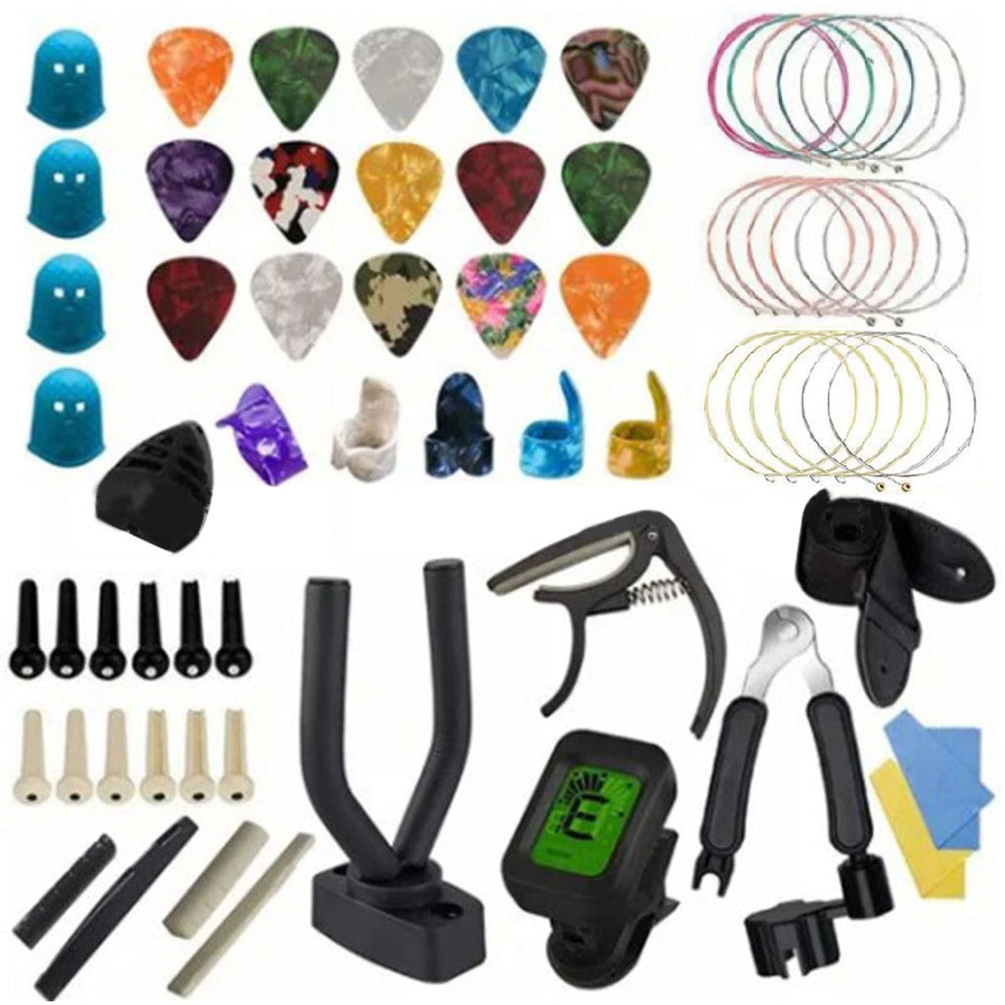 Acouto 66Pcs Guitar Accessories Kit with Tuner, Capo, Picks, and Repair Tools for Banjo and Mandolin Players