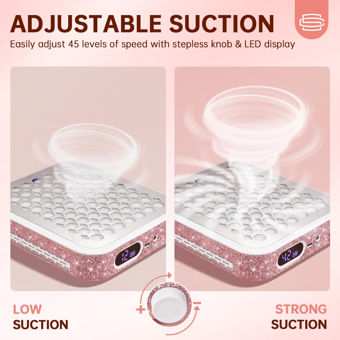 CHRISTINE SHELLY Nail Dust Collector, Rechargeable Dust Collector Nail Tech, Powerful Vacuum Fan Vent Dust Collector Extractor Dust Suction Machine for Acrylic Nails Polishing, Nail Salon&Home, Pink