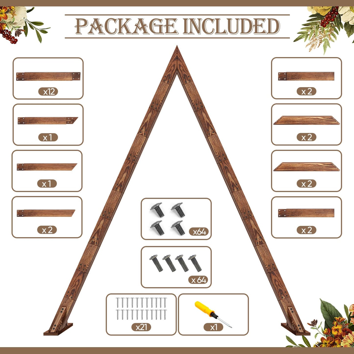 8.3FT Wooden Wedding Arch, Arch Backdrop Stand for Ceremony, Triangle Backdrop Stand for Garden Wedding Parties, Natural Wood Rustic Arch Decorations for Outdoor