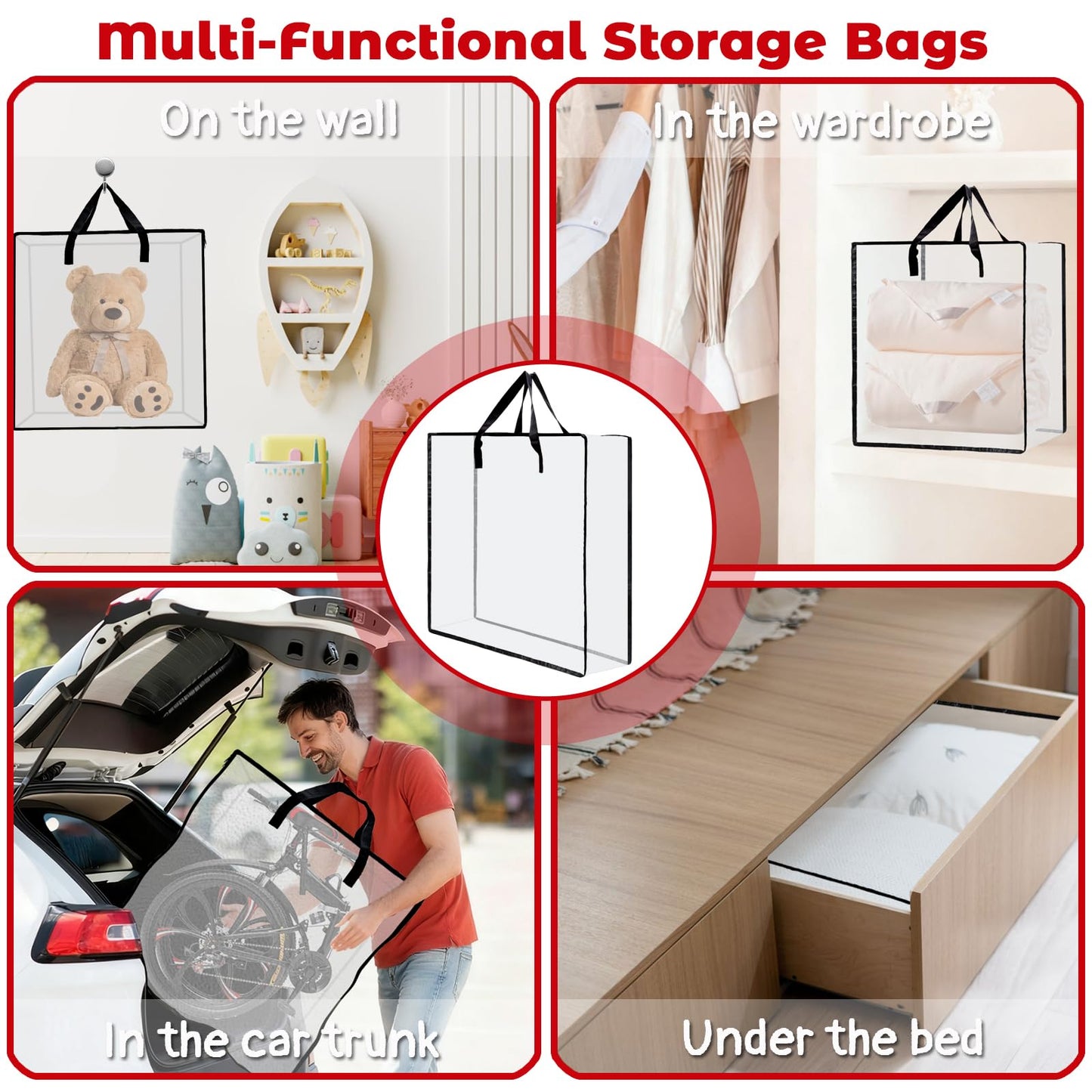 Wreath Storage Bag, 26 Inches Wreath Storage Container Christmas Decoration Garland Container Clear Bags Moving Bag for Wreaths Clothes Gift Pillow Bedding Shoes