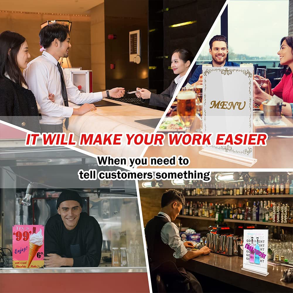 LCKLA Acrylic Sign Holder 8.5 x 11 Clear Plastic Table Menu Holders,T-Shaped Desktop Display Stand Ad Frame. Suitable for Restaurants, Promotions, Photo Frames, Events, Meetings 6 Pack