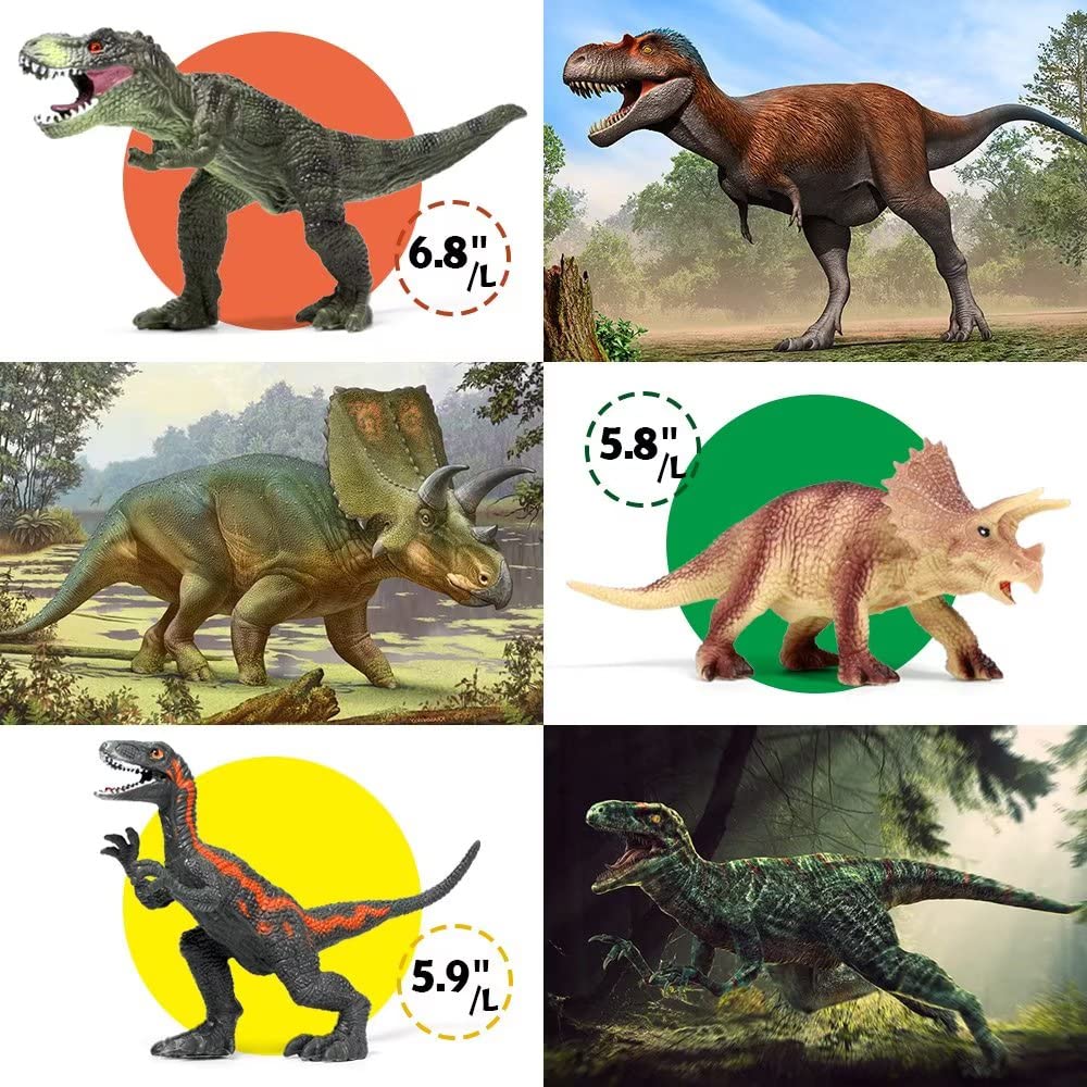 FRUSE Jurassic Dinosaur Toys,12 PCS Realistic Jumbo Dinosaur Figurines,Educational Dino Figure Playset w/Information Dino Book Easter Day Toy for Kids