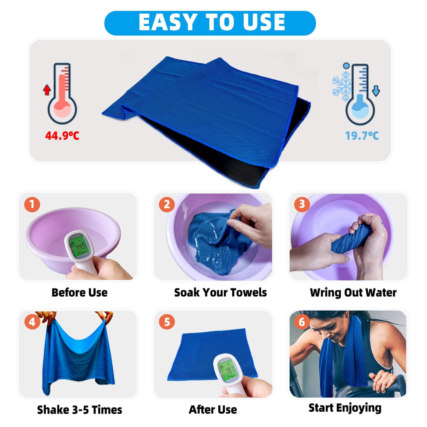 AWOWZ 30 Pack Cooling Towels Ice Towel Workout Towel, Soft Breathable Sweat Towel for Sports, Yoga, Gym, Golf, Camping, Running, Fitness, Workout & More Activities