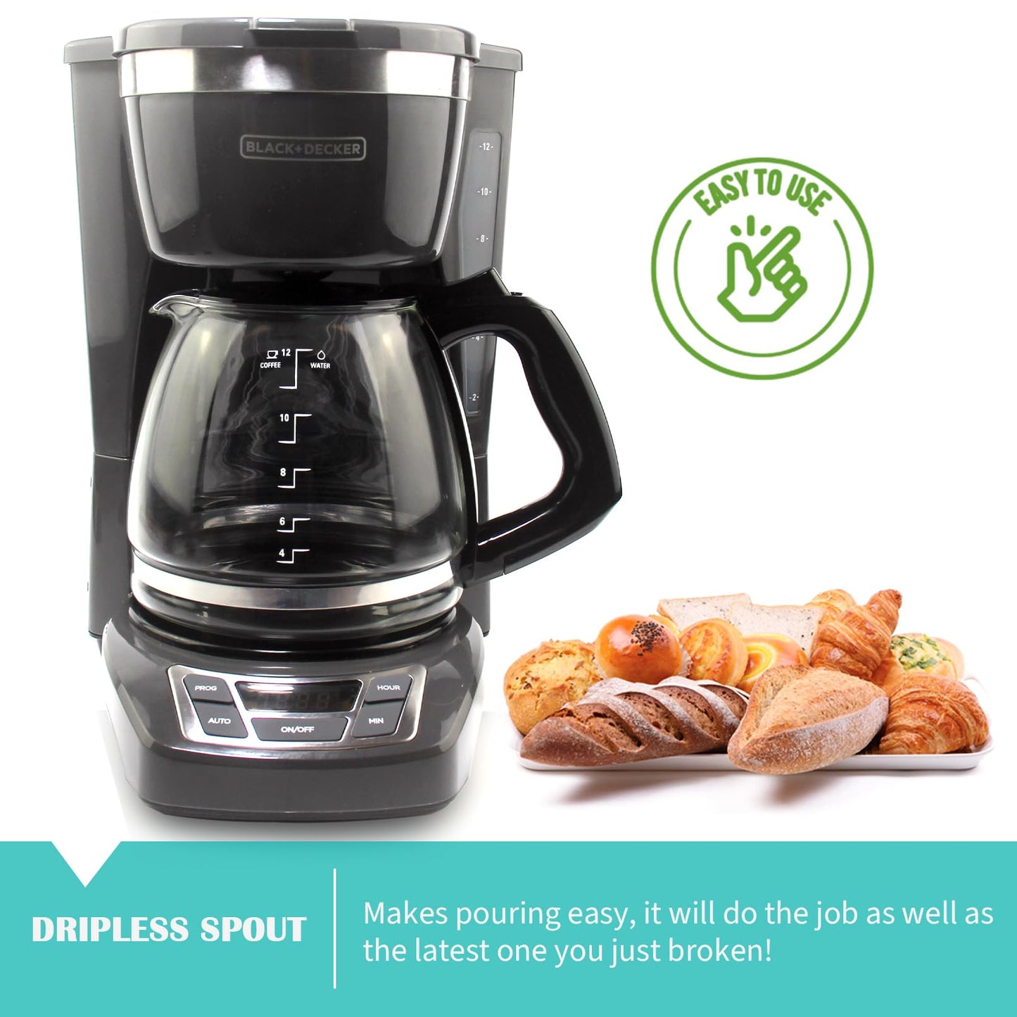 12-Cup Replacement Carafe Compatible with Black and Decker Coffee Maker Model# CM1160B, CM1160W