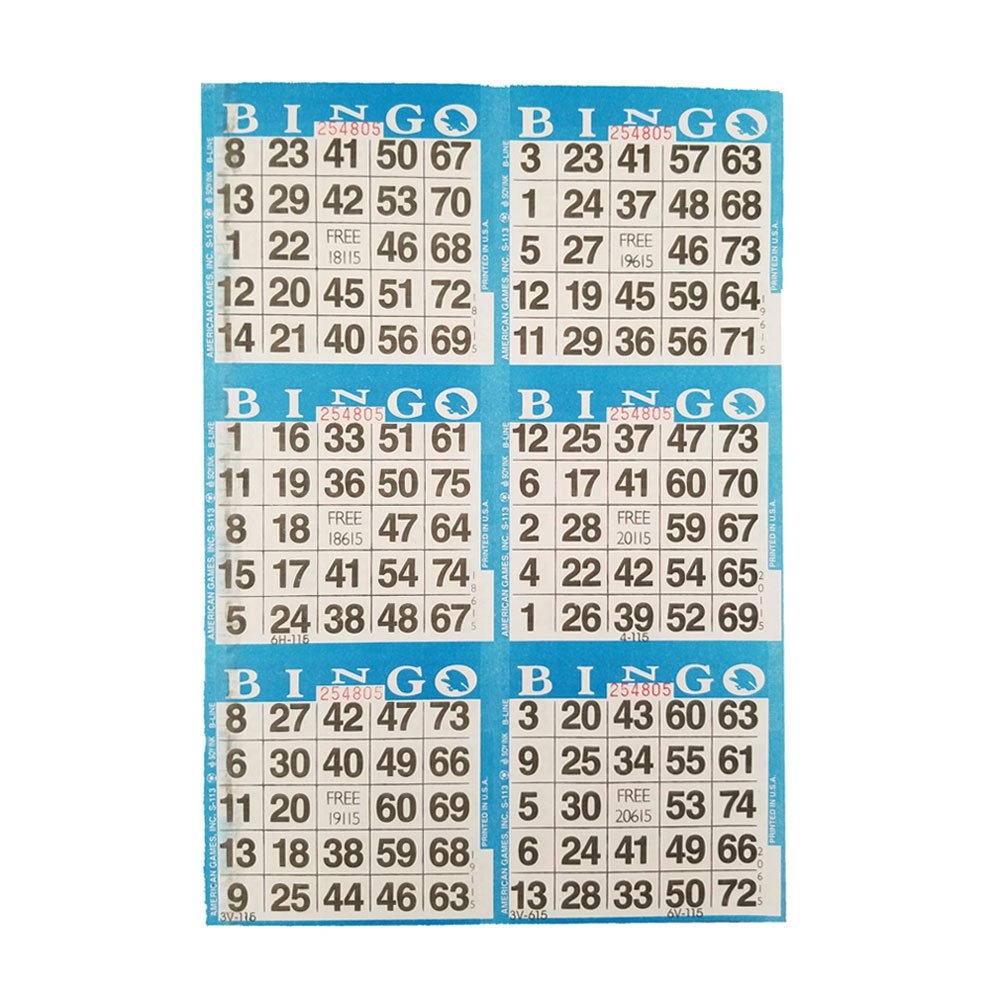American Games Bingo Paper Game Cards – 6 Card – 10 Bingo Sheets – 100 Books – 10 Colors, Made in USA