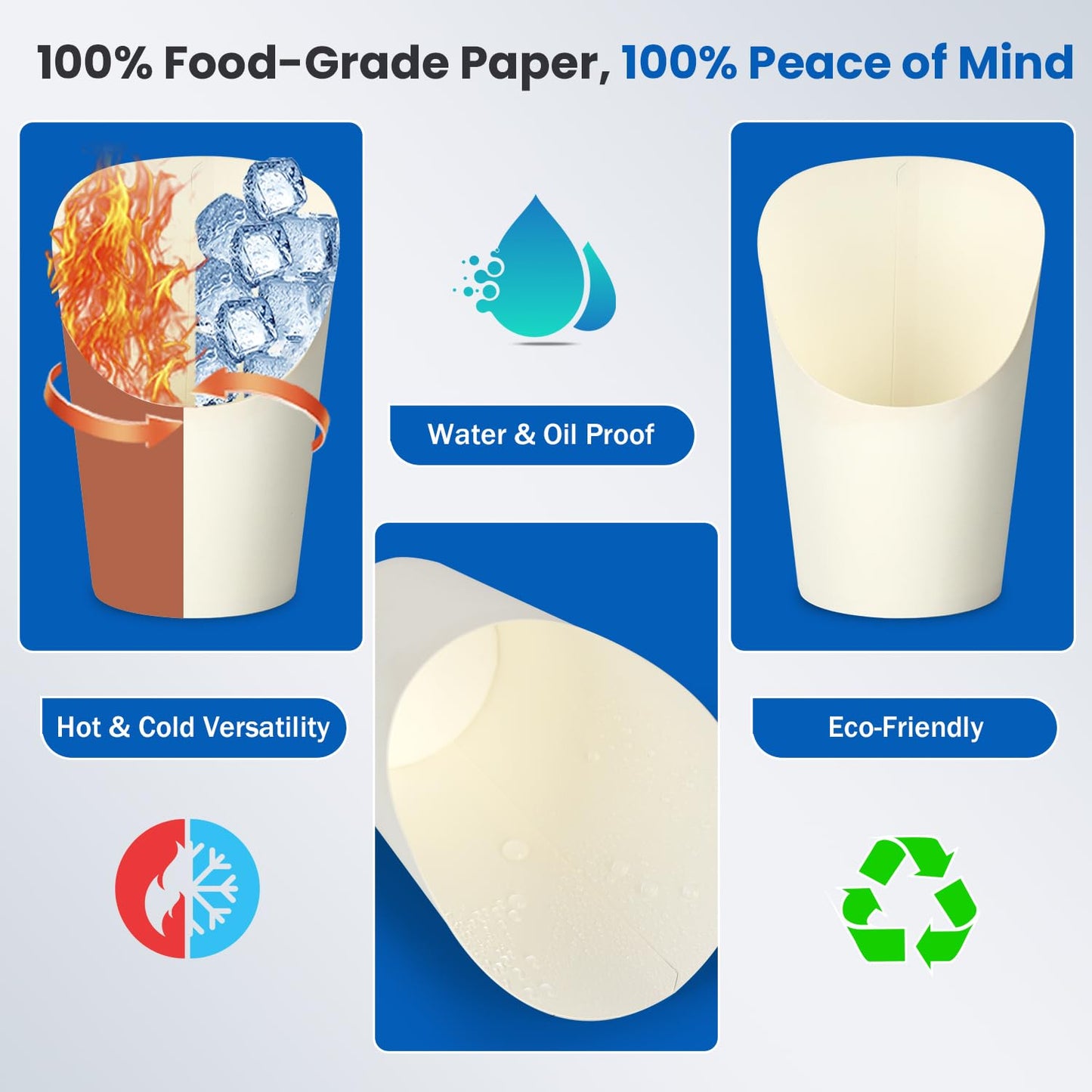 Woixiow 50 Pcs 14oz Paper White Charcuterie Cups with 200 Bamboo Sticks & 50 Clear Bags, Elegant Disposable Snack Cups for Weddings, Baby Showers, Picnics & Holiday Parties