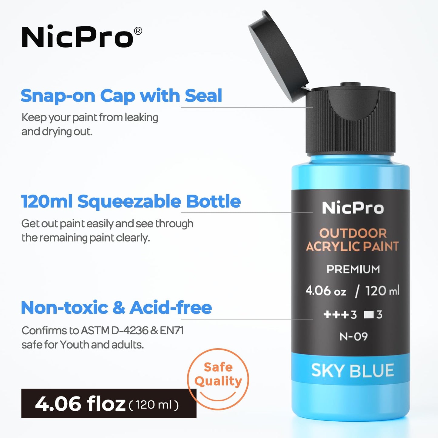 Nicpro 14 Colors Outdoor Acrylic Paint Bulk (4.06 oz,120ml) with Brush and Sponge, Knife, Non-Toxic Exterior Paint for Multi-surface Rock, Wood, Fabric, Leather, Metal, Canvas, Shoes and Wall Painting
