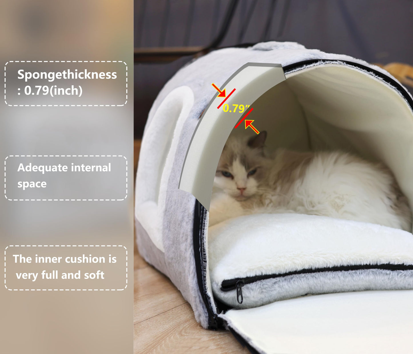 cat beds for Indoor Cats,Soft and Comfortable,Cute cat House,with Removable Washable Cushioned Pillow,Enclosed cat Bed,Kitty pet hut、Hideaway,Small Dog Tent (Gray, L:(20.4"×15.5"×15"))
