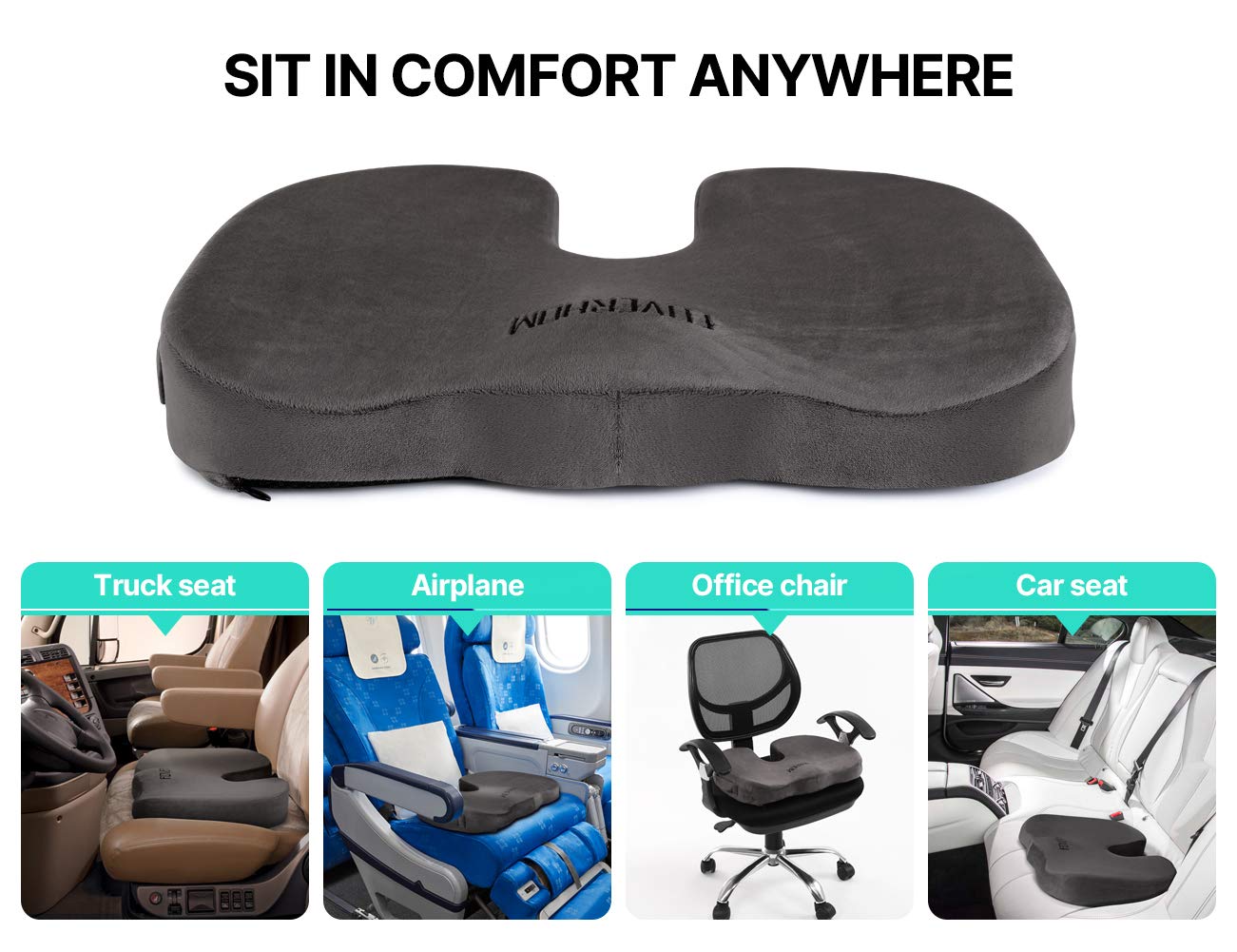 Foverhom Seat Cushion for Chair,Non-Slip Orthopedic Gel Memory Foam Coccyx Cushion with Velboa Cover for Relief Tailbone Pain Pad,Sciatica Back Pain