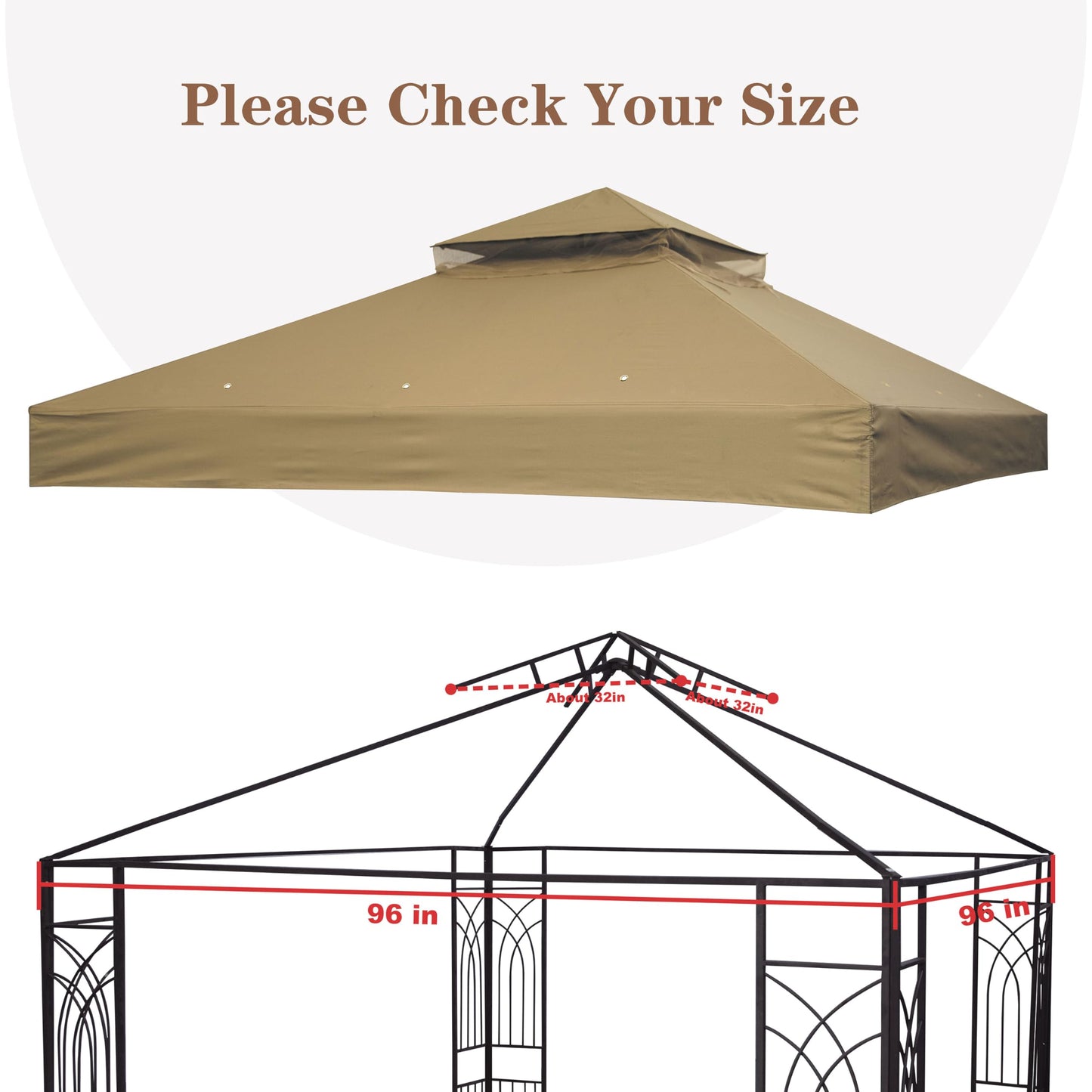 SCOCANOPY 8'x8' Gazebo Cover Replacement Canoy Top Compatible with Canadian Tire Living Crawford Gazebo, Fit for RONA 8x8 Gazebo #088-1067-8,Khaki