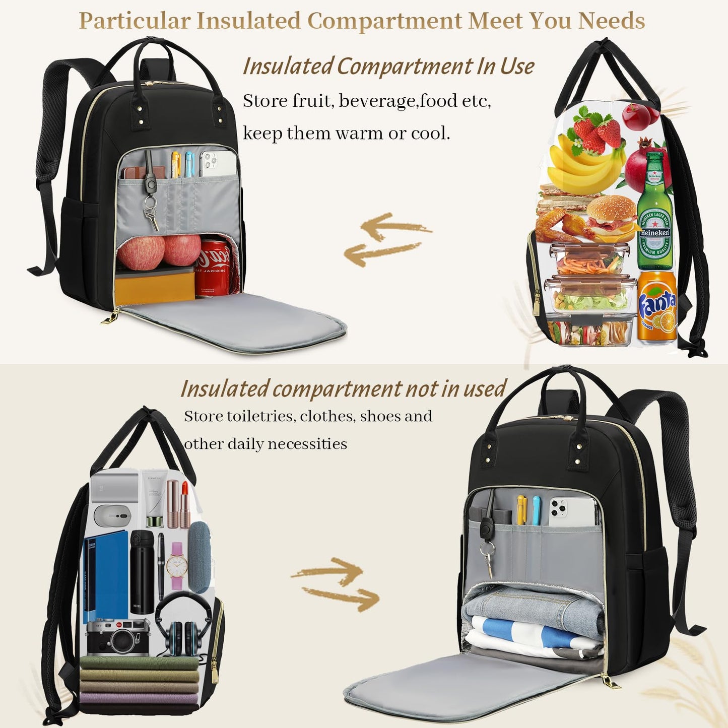 15.6 Inch Laptop Backpack, Lunch Backpack for Women, Water Resistant Work Backpack with USB Charging Port, Travel Backpack