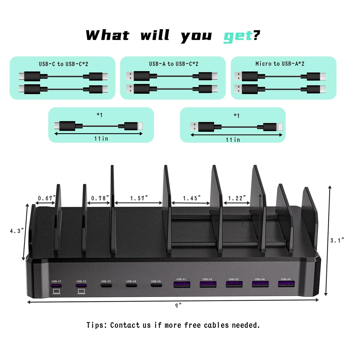 320W Charging Station for Multiple Devices, Zobirez 10-Port USB C Fast Charger Stations for MacBook, iPhone, Android Cell Phone, iPad, Tablet, Family Multi-Device Organizer Charging Dock, Black