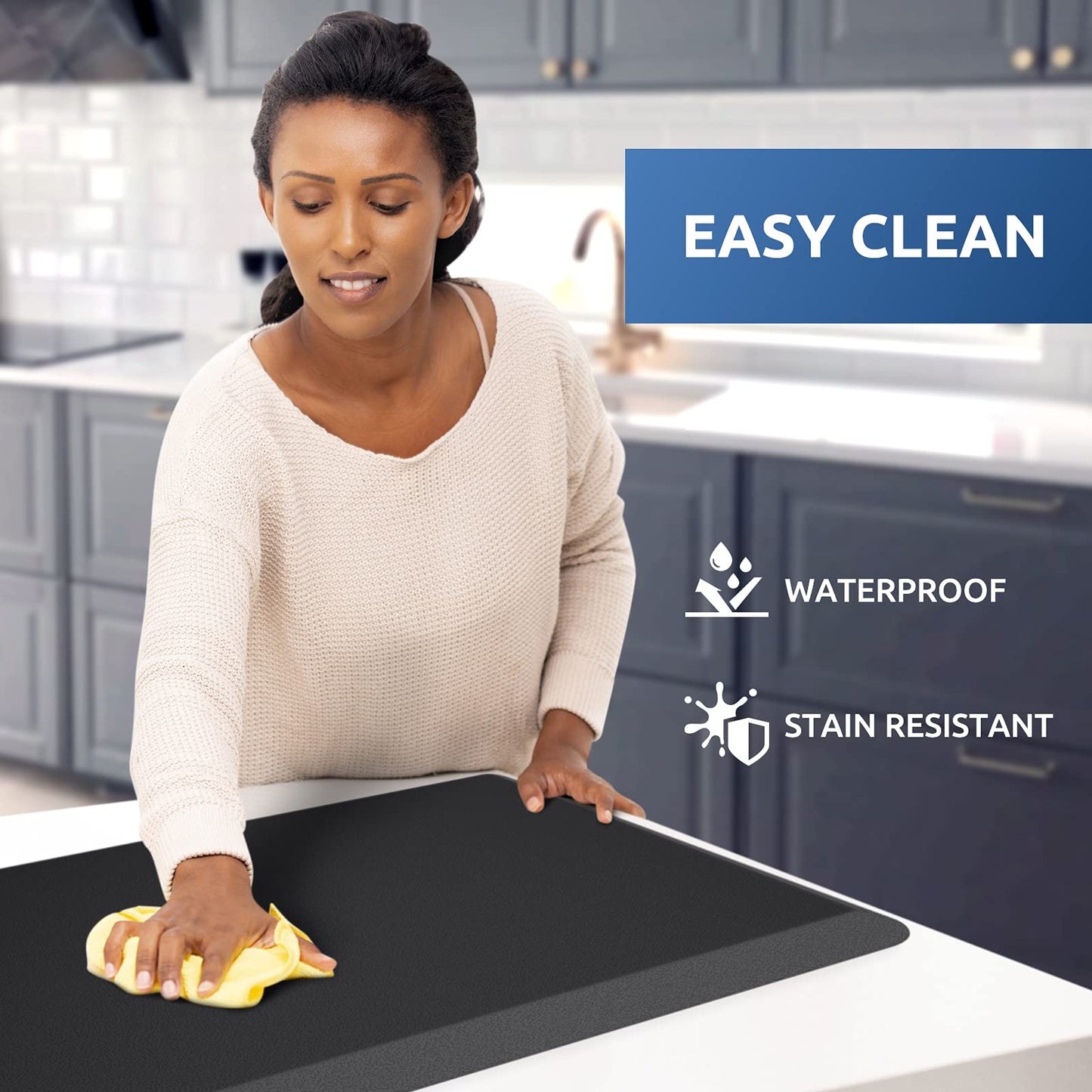 StepTastic Anti-Fatigue Kitchen Mat Non-Slip Kitchen Floor Mat Waterproof Comfort Standing Mat for Home Office Laundry 17.3"x60" Black
