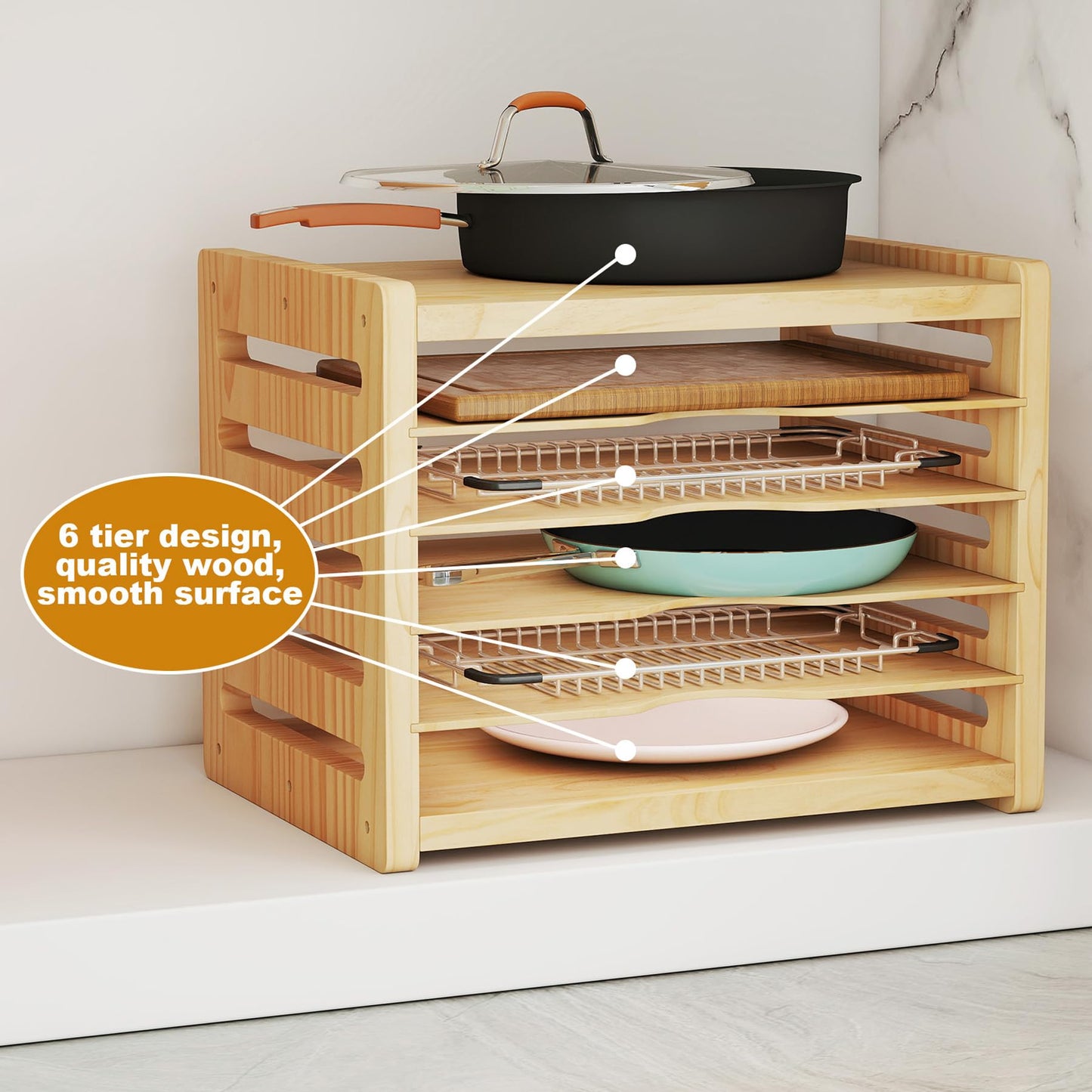 ybaymy Kitchen Cabinet Cutting Board Organizer Cookie Sheet Storage Rack Baking Pan Organizer Storage Cookware Cabinet Divided Holder with 5 Slots for Kitchen Countertop Cabinet Office