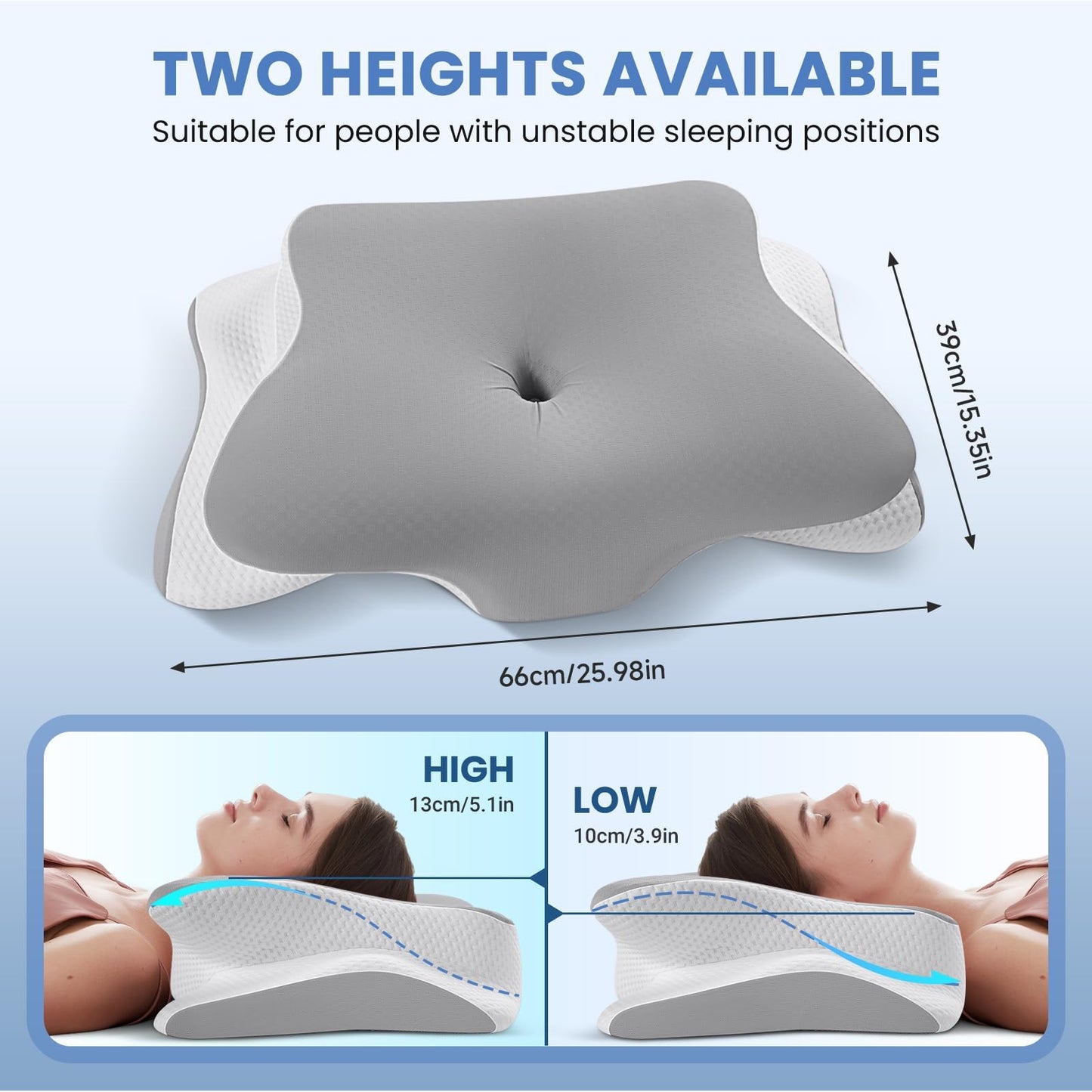 JINXIA Cervical Neck Pillow for Sleeping, Odorless Memory Foam Pillows & Soft Silk Cover, Ergonomic Orthopedic Pillow for Side Back Stomach Sleepers, Neck and Shoulder Pain Relief, Gray