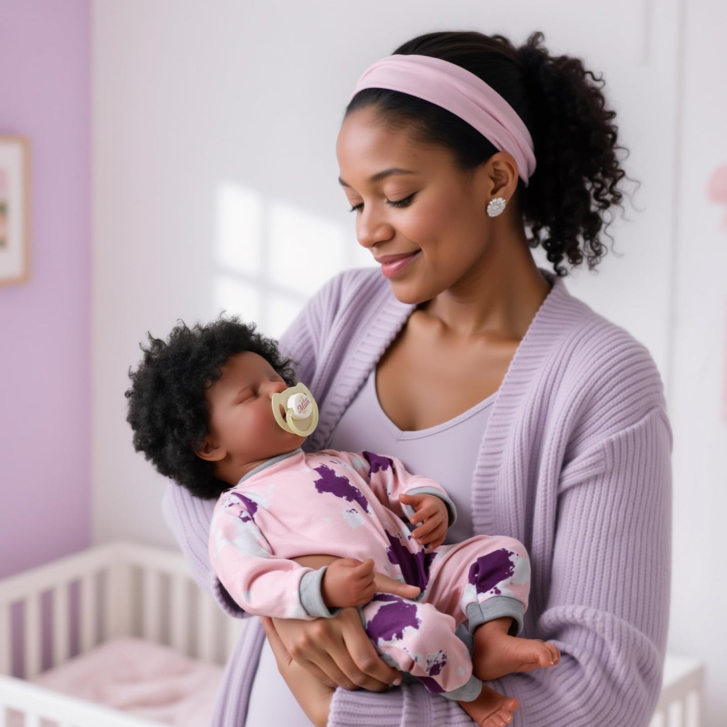 BABESIDE Lifelike Reborn Baby Doll Black 17-Inch Baby-Soft Body & Curls Realistic-Newborn Baby Dolls African American Real Life Baby Dolls Cloth Body w/Feeding Kit & Gift Box for Kids