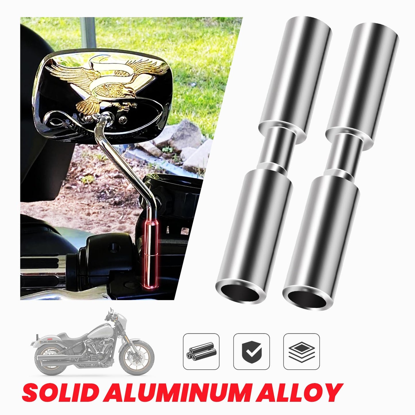 kekykm 2" Motorcycle Mirror Risers Height Extender Adapters Kit compatible with Harley Davidson Touring Softail Sportster Dyna 1982-Up Models Rear View Mirror Mount Extension 5/16 inch Thread Chrome