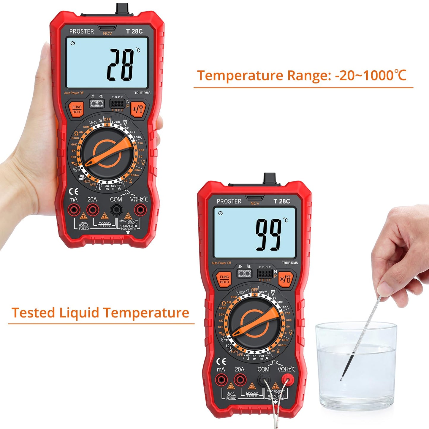 Proster Digital Multimeter 6000 Counts TRMS NCV Detector DC AC Voltage Current Meter Temperature Capacitance Resistance Diode Continuity HFE Tester Manual Multi Testers