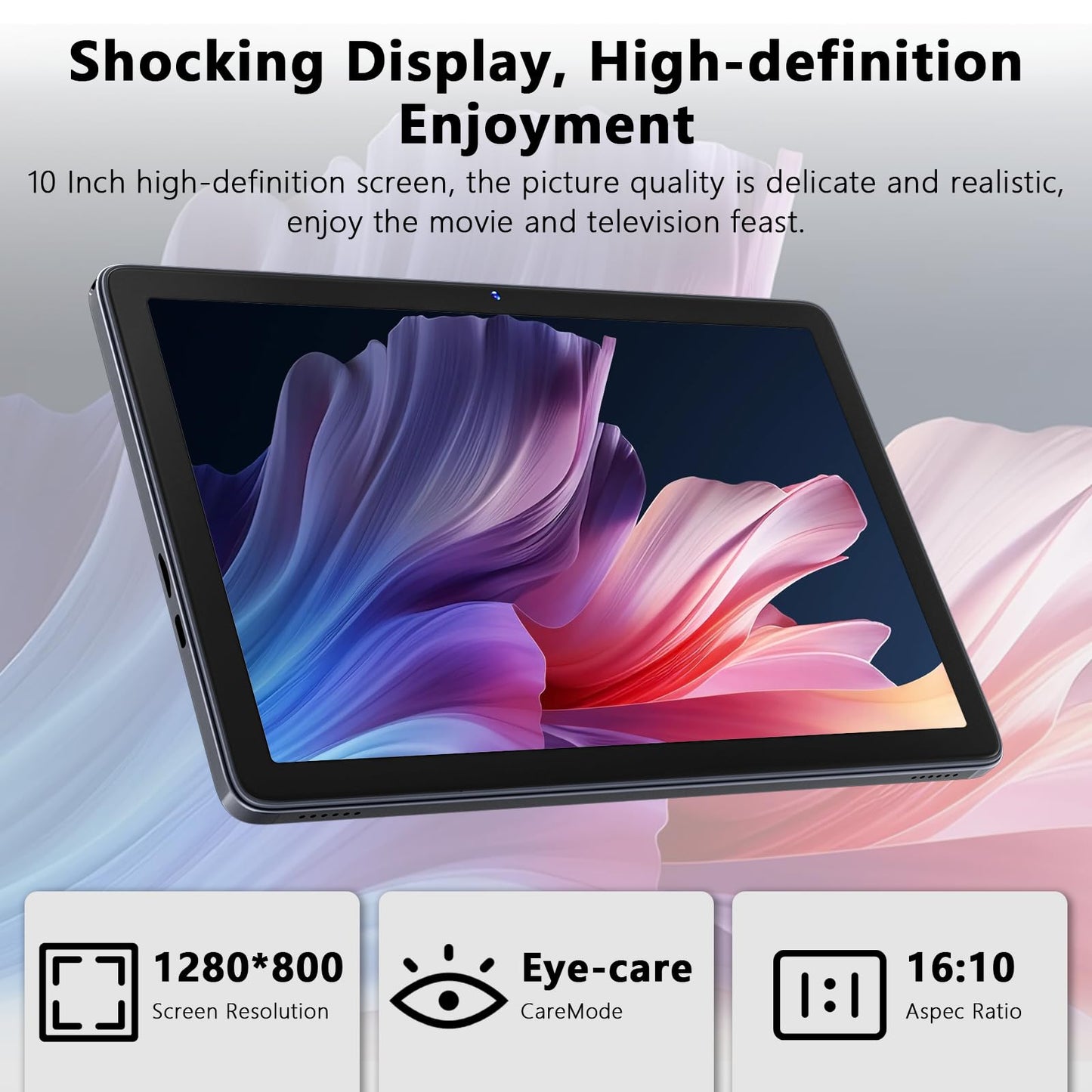 10 Inch Tablet Android 15 with Keyboard, 24GB RAM + 128GB ROM (1TB Expand), T615 Octa-Core, 1280x800 IPS HD Display, 5MP+8MP Dual Camera, 6000mAh, Mouse, Widevine L1, GPS