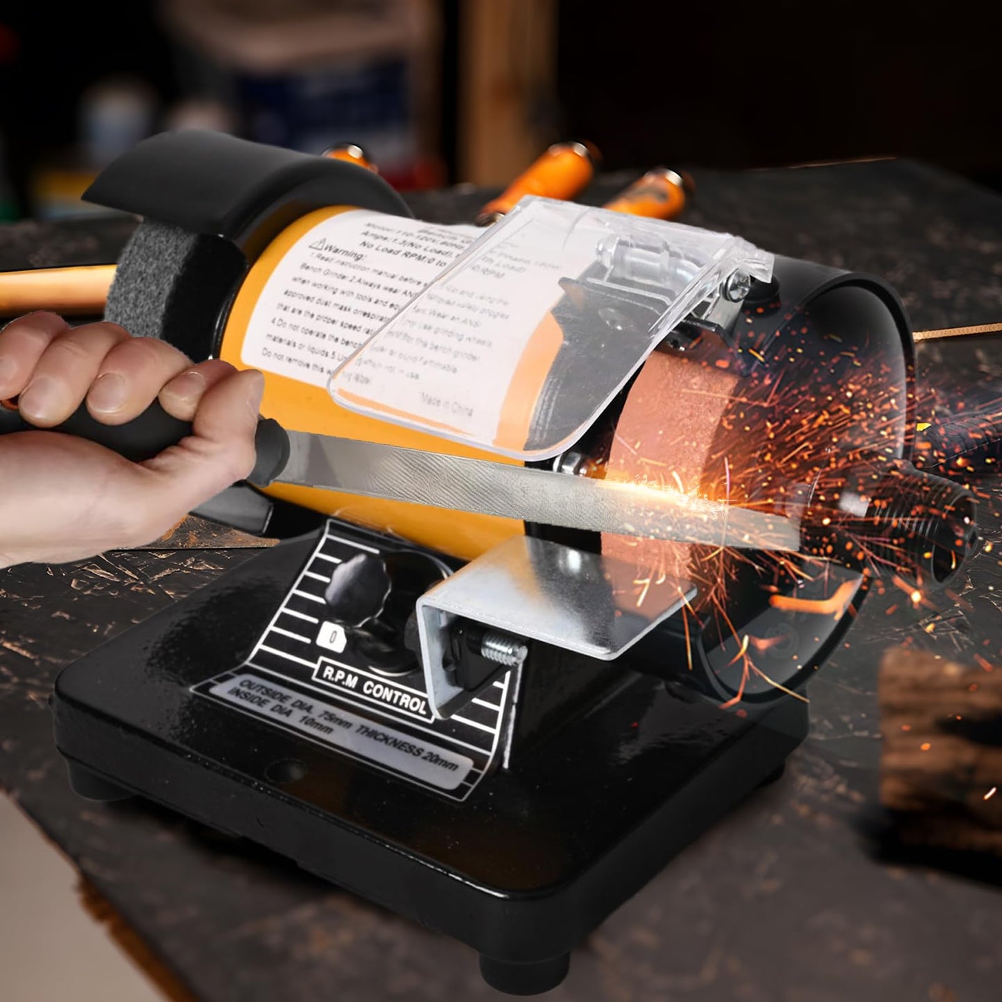Vevitts Mini Multi Purpose 3" Bench Grinder and Polisher with Tool Rest and Safety Guard, 31" Long Flexible Shaft, Variable Speed Dial 0-10000 RPM, 110V 150W