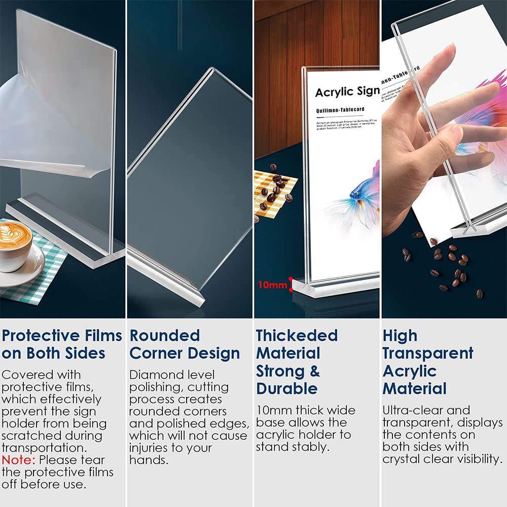 LCKLA Acrylic Sign Holder 8.5 x 11 Clear Plastic Table Menu Holders,T-Shaped Desktop Display Stand Ad Frame. Suitable for Restaurants, Promotions, Photo Frames, Events, Meetings 6 Pack