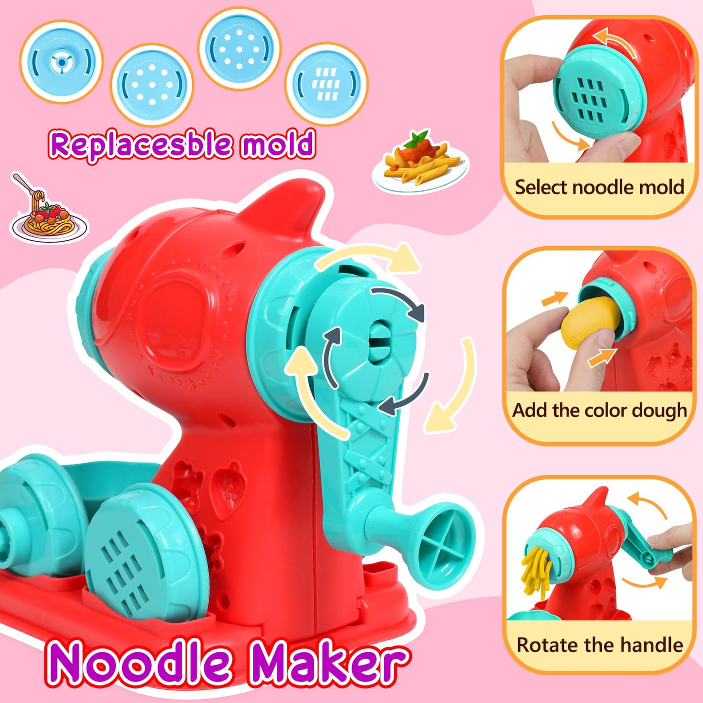3 in 1 Color Dough Kitchen Creations Set Ice Cream Noodle Hamburger Maker Machine Art Crafts Food Modeling Play Toys Deluxe Tools Kit for Boys Girls Kids Toddlers Ages 3+ (12 Colors Dough)