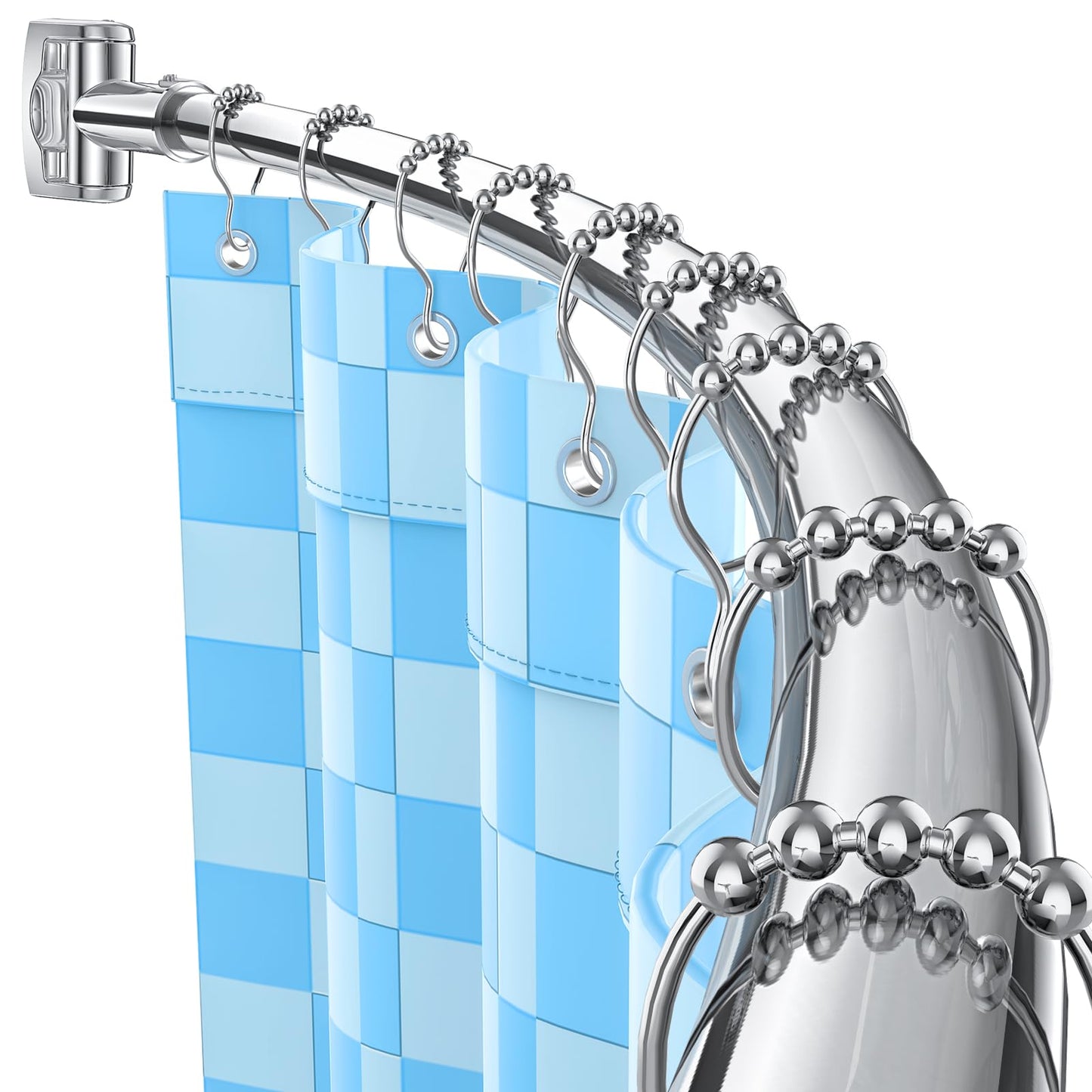 Curved Shower Curtain Rod, Adjustable 45-72 Inches Curved Shower Rod, Rustproof Shower Curtain Rod, Never Fall Telescoping Design for Bathroom, Silver, Need to Drill