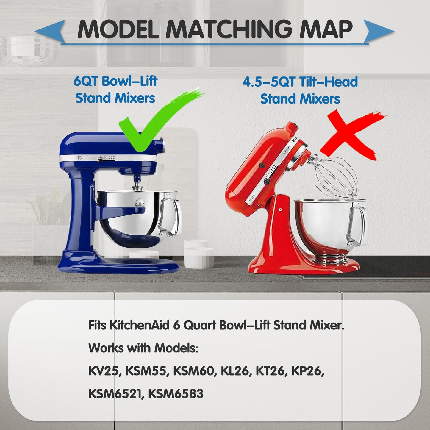 Wire Whip Stainless Steel for KitchenAid 6 Quart Bowl-Lift Stand Mixer, KN256WW 6-Wire Whisk Attachment, Balloon Whisk, Heavy Duty, Dishwasher Safe