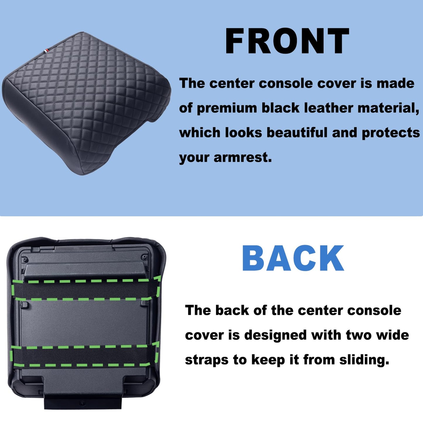 PIMCAR Center Console Cover for 2021-2026 Ford F150 PU Leather Armrest Cushion Protector Interior Accessories (Only fit for Full Bucket Seat)