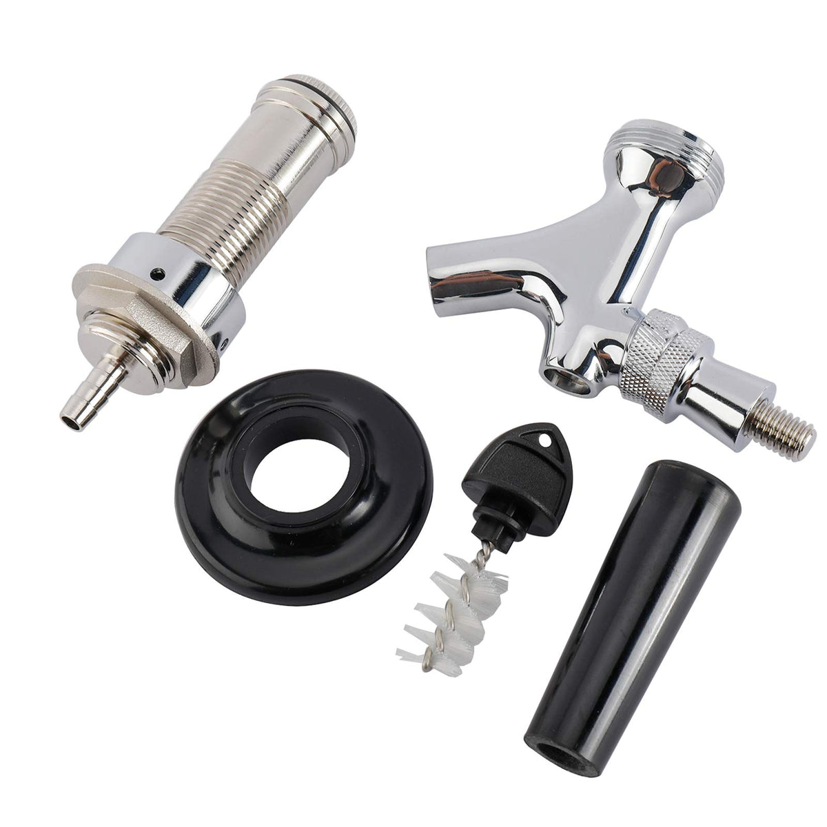 RealPlus 2 Pack of Draft Beer Faucet with 4.1" Shank,Black Handle and Tap Brush for Homebrew 1/4 Barbed Fitting