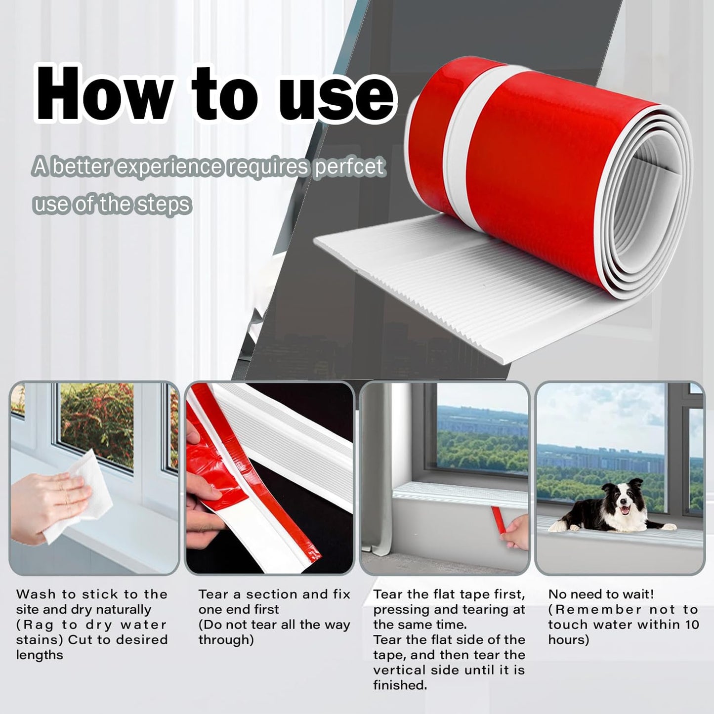 Dog Scratching Windows Sill Protector, Window sill Protector for Dogs, Prevent Dog and Cat Scratching, 4 x 1.6 inch Rubber Furniture Edge Protectors(157.4" White)